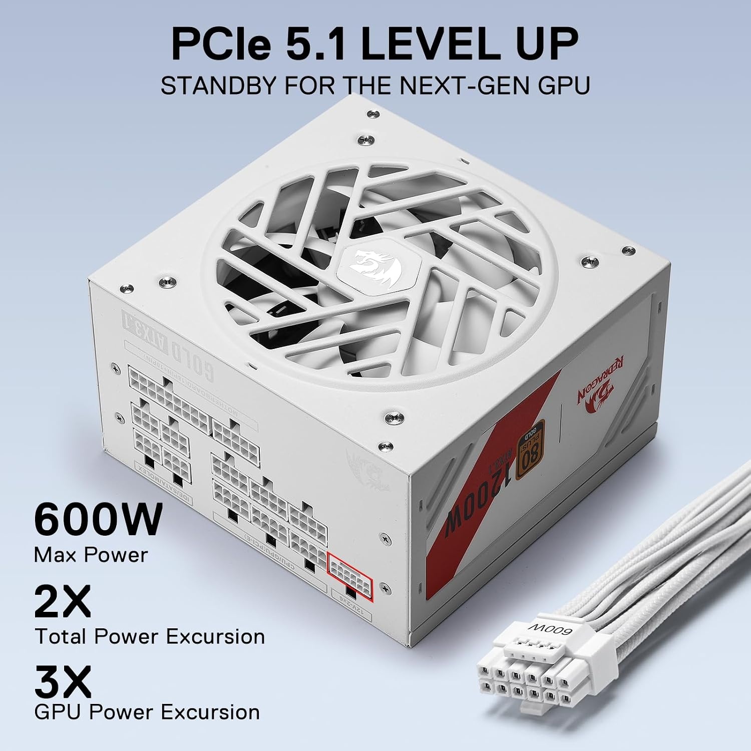 image:imageRedragon PSU017 80 Platinum 1000 Watt ATX 30 amp PCIe 50 Fully Modular Gaming Power Supply 80 Plus Certified 100 Japanese Capacitors amp Low Noise SmartECO Fan Fully Modular w12VHPWR CableATX 31 Gold WT