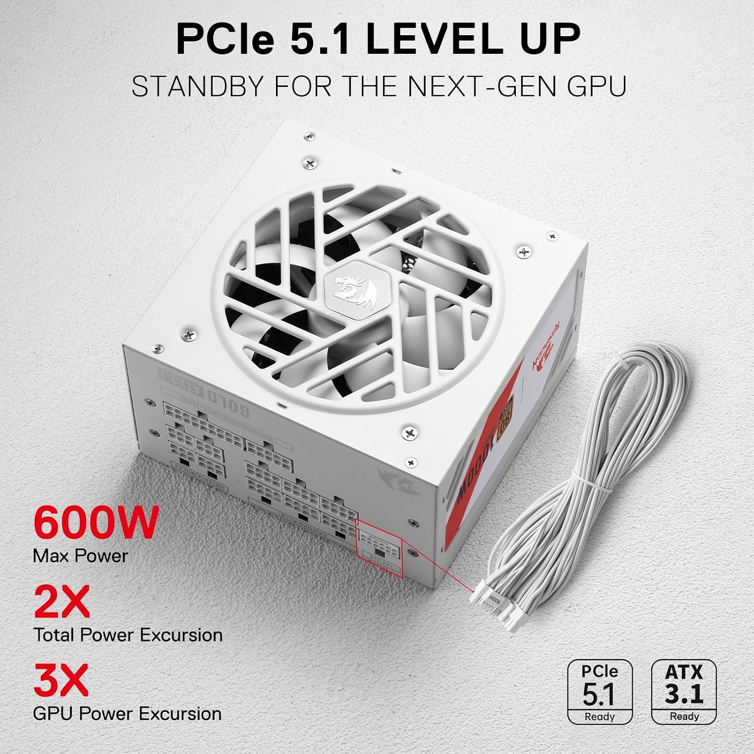 image:imageRedragon PSU017 80 Platinum 1000 Watt ATX 30 amp PCIe 50 Fully Modular Gaming Power Supply 80 Plus Certified 100 Japanese Capacitors amp Low Noise SmartECO Fan Fully Modular w12VHPWR CableATX 31 Gold WT
