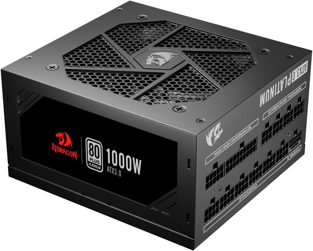 image:imageRedragon PSU017 80 Platinum 1000 Watt ATX 30 amp PCIe 50 Fully Modular Gaming Power Supply 80 Plus Certified 100 Japanese Capacitors amp Low Noise SmartECO Fan Fully Modular w12VHPWR CableATX 30 Platinum BK