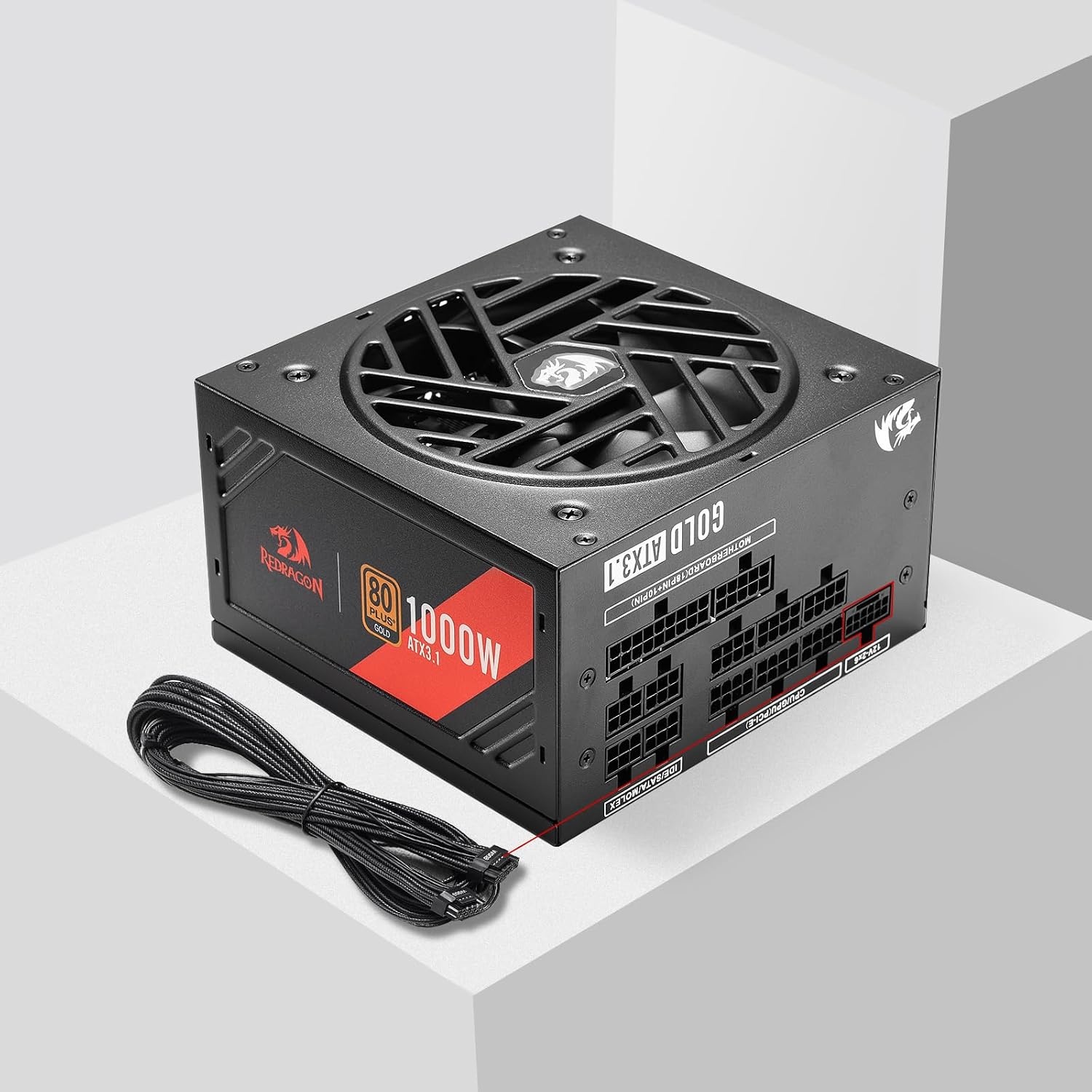 image:imageRedragon PSU017 80 Platinum 1000 Watt ATX 30 amp PCIe 50 Fully Modular Gaming Power Supply 80 Plus Certified 100 Japanese Capacitors amp Low Noise SmartECO Fan Fully Modular w12VHPWR CableATX 31 Gold BK