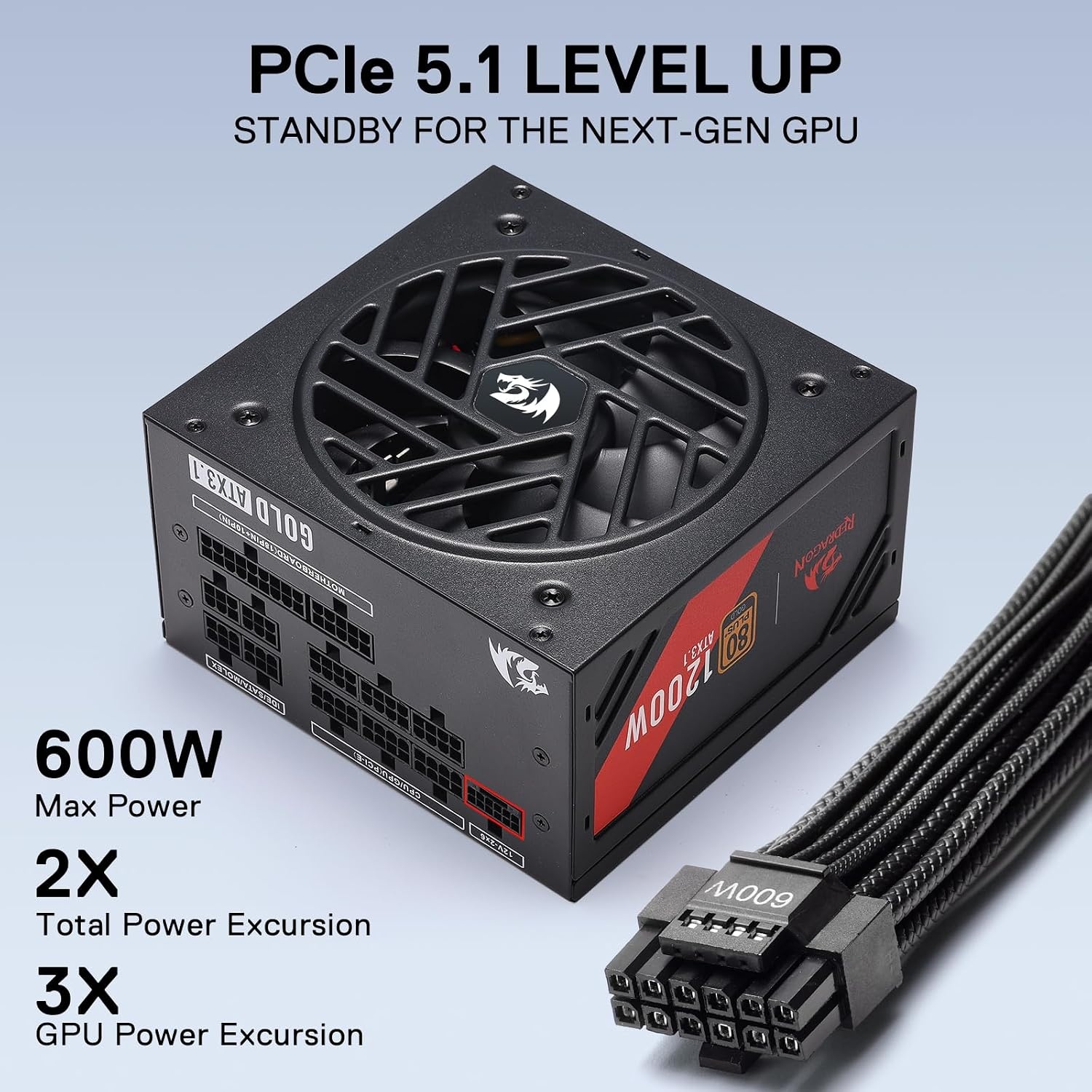 image:imageRedragon PSU017 80 Platinum 1000 Watt ATX 30 amp PCIe 50 Fully Modular Gaming Power Supply 80 Plus Certified 100 Japanese Capacitors amp Low Noise SmartECO Fan Fully Modular w12VHPWR CableATX 31 Gold BK