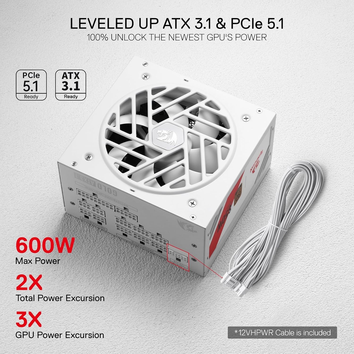 image:imageRedragon PSU017 80 Platinum 1000 Watt ATX 30 amp PCIe 50 Fully Modular Gaming Power Supply 80 Plus Certified 100 Japanese Capacitors amp Low Noise SmartECO Fan Fully Modular w12VHPWR CableATX 31 Gold WT