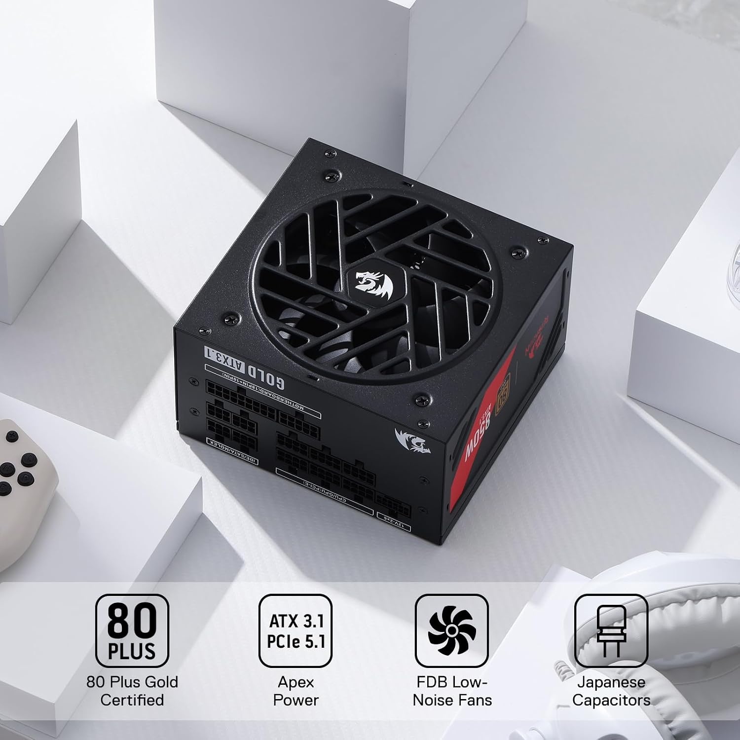 image:imageRedragon PSU017 80 Platinum 1000 Watt ATX 30 amp PCIe 50 Fully Modular Gaming Power Supply 80 Plus Certified 100 Japanese Capacitors amp Low Noise SmartECO Fan Fully Modular w12VHPWR CableATX 31 Gold BK