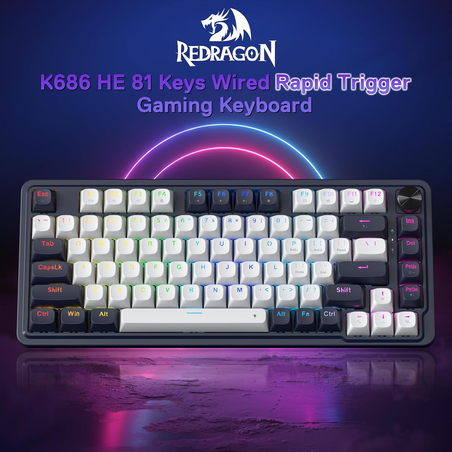 image:imageRedragon K673 PRO Wireless 81Key RGB Gasket Gaming Keyboard Scroll KnobAbyssal Blue HE Version