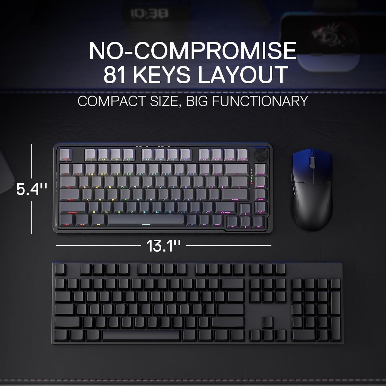 image:imageRedragon K673 PRO Wireless 81Key RGB Gasket Gaming Keyboard Scroll KnobConcrete Jungle