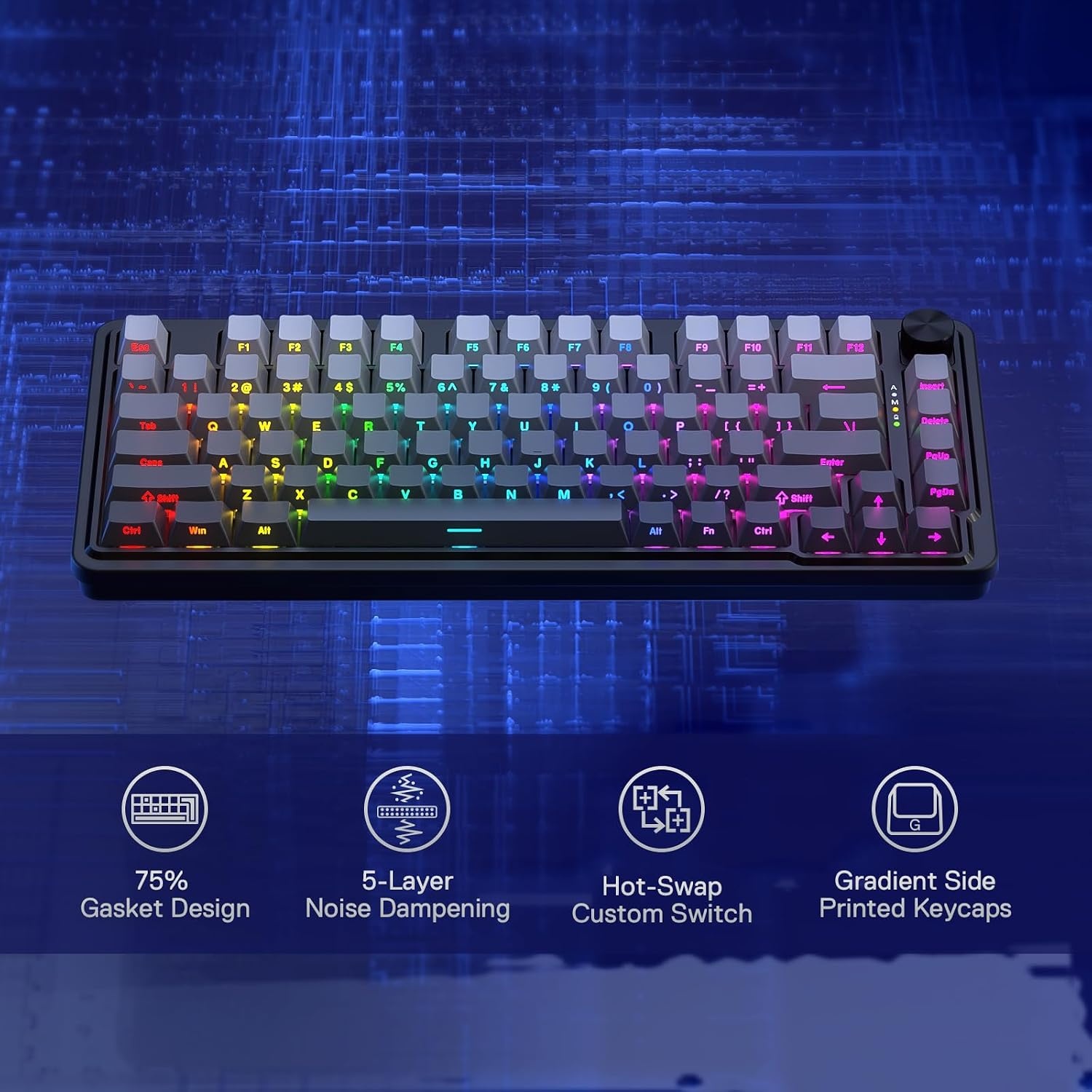 image:imageRedragon K673 PRO Wireless 81Key RGB Gasket Gaming Keyboard Scroll KnobConcrete Jungle