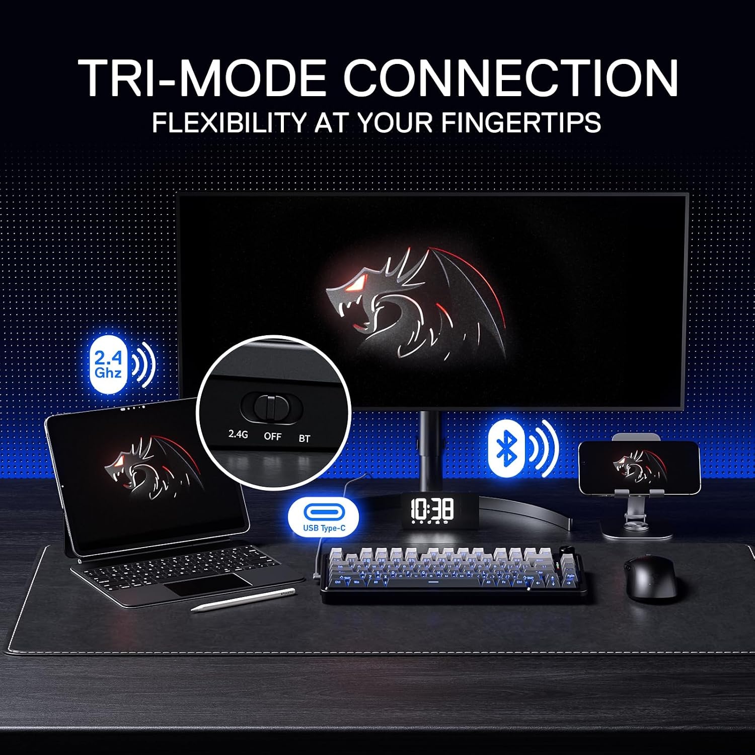 image:imageRedragon K673 PRO Wireless 81Key RGB Gasket Gaming Keyboard Scroll KnobConcrete Jungle