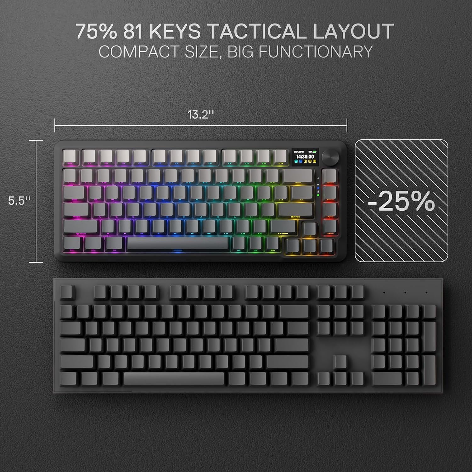 image:imageRedragon K673 PRO Wireless 81Key RGB Gasket Gaming Keyboard Scroll KnobConcrete Jungle