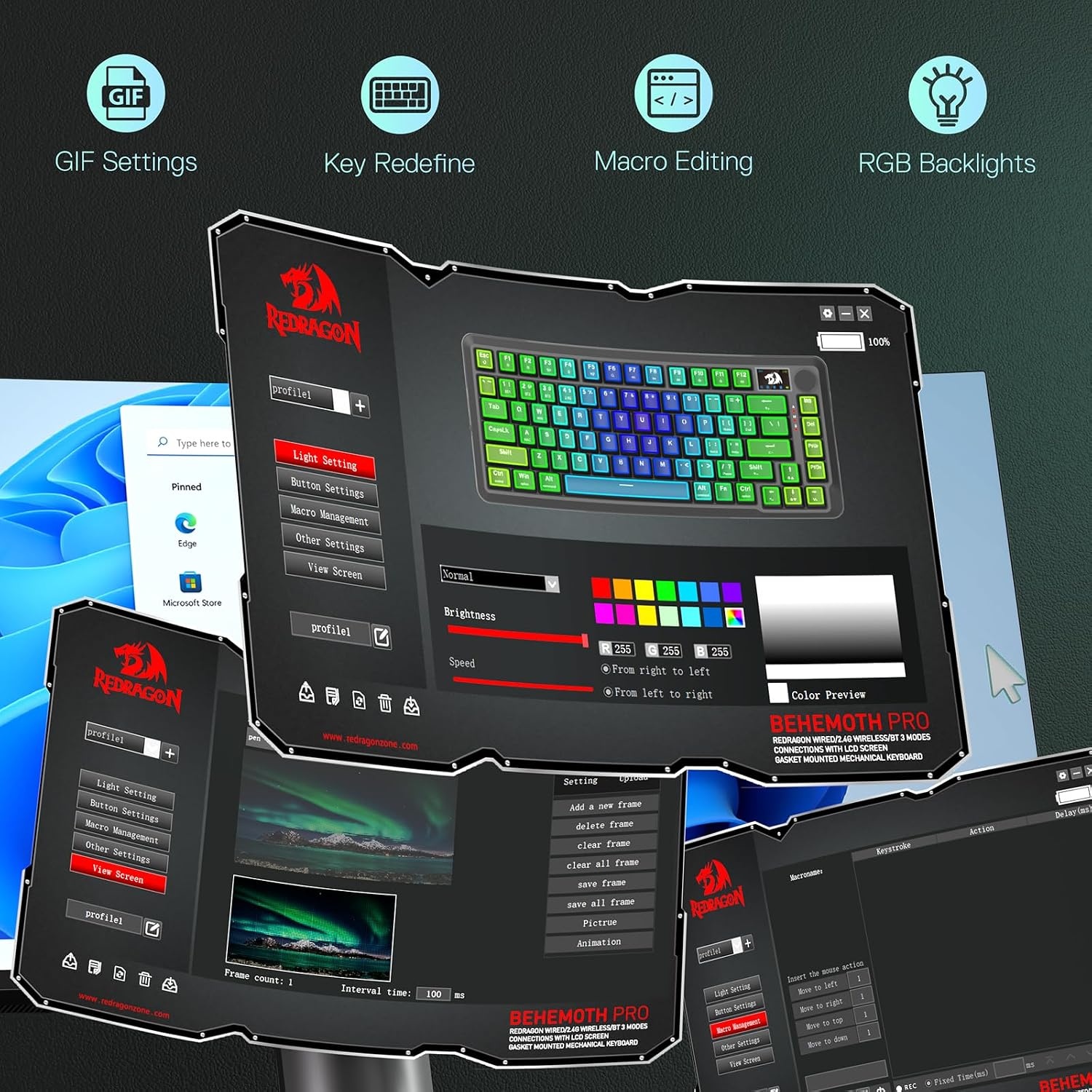 image:imageRedragon K673 PRO Wireless 81Key RGB Gasket Gaming Keyboard Scroll KnobDark Jade