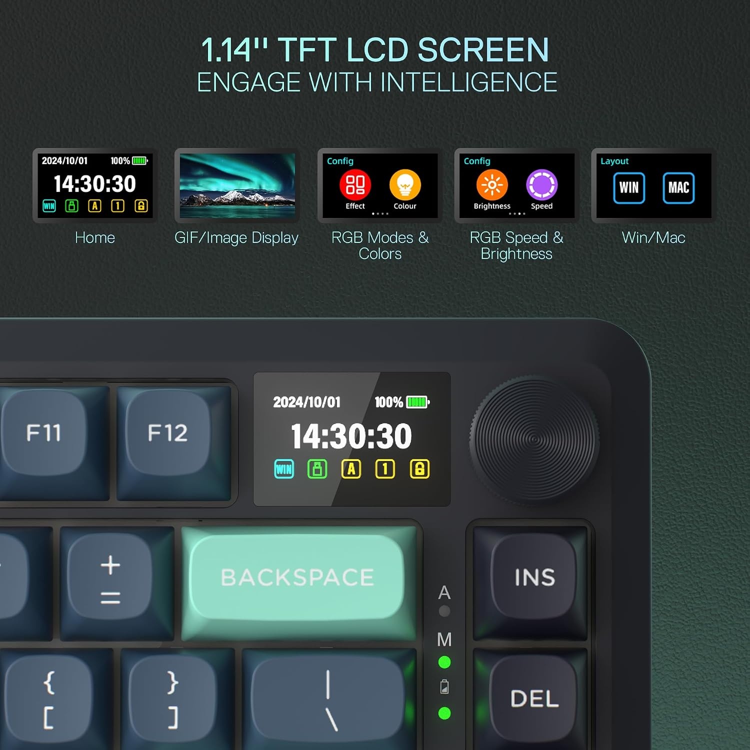 image:imageRedragon K673 PRO Wireless 81Key RGB Gasket Gaming Keyboard Scroll KnobDark Jade
