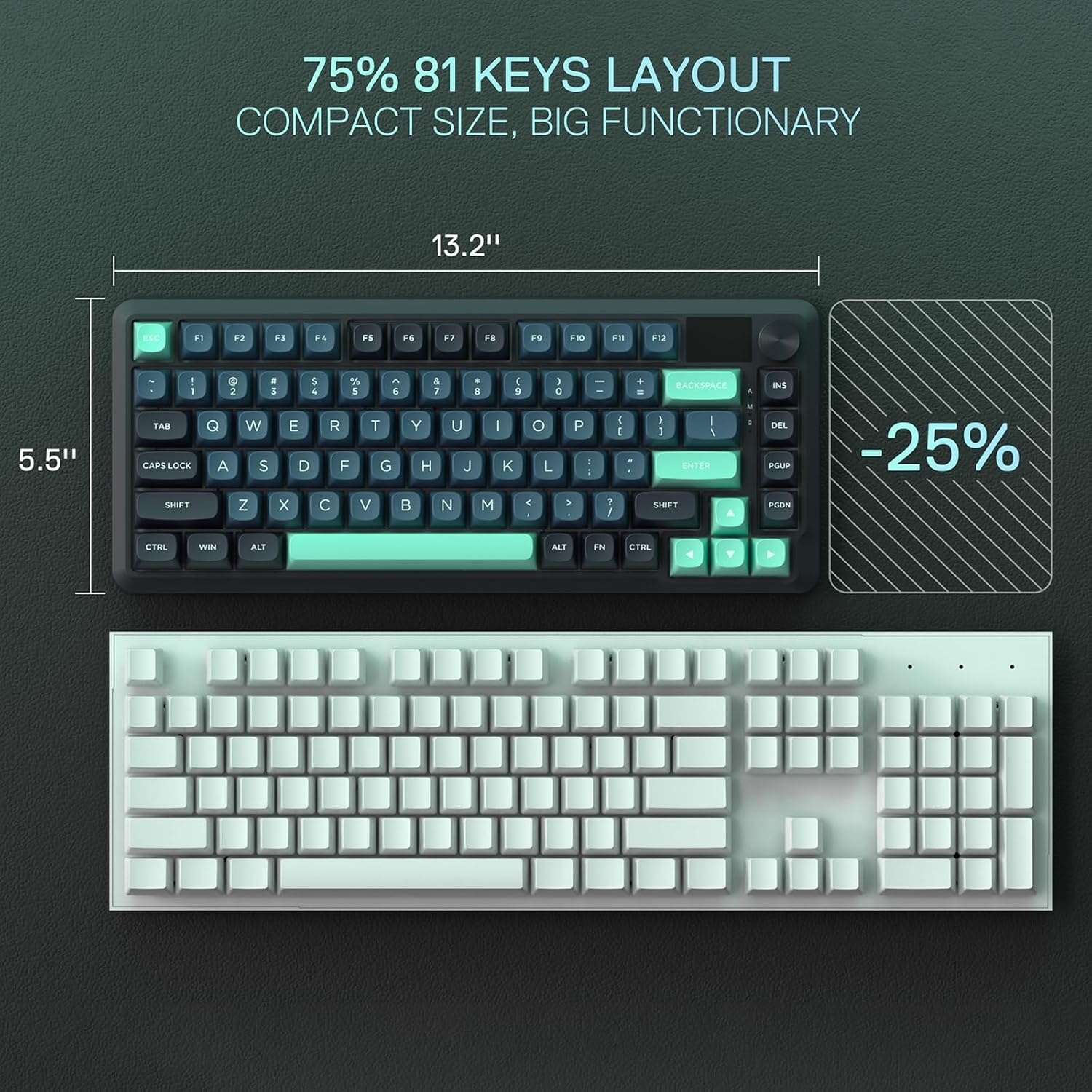 image:imageRedragon K673 PRO Wireless 81Key RGB Gasket Gaming Keyboard Scroll KnobDark Jade
