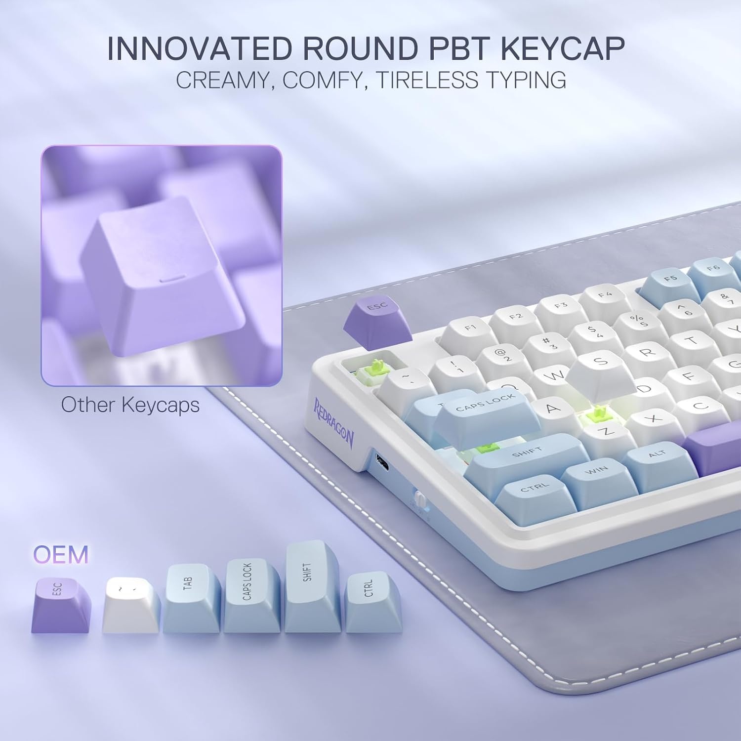 image:imageRedragon K673 PRO Wireless 81Key RGB Gasket Gaming Keyboard Scroll KnobMoonrise Violet