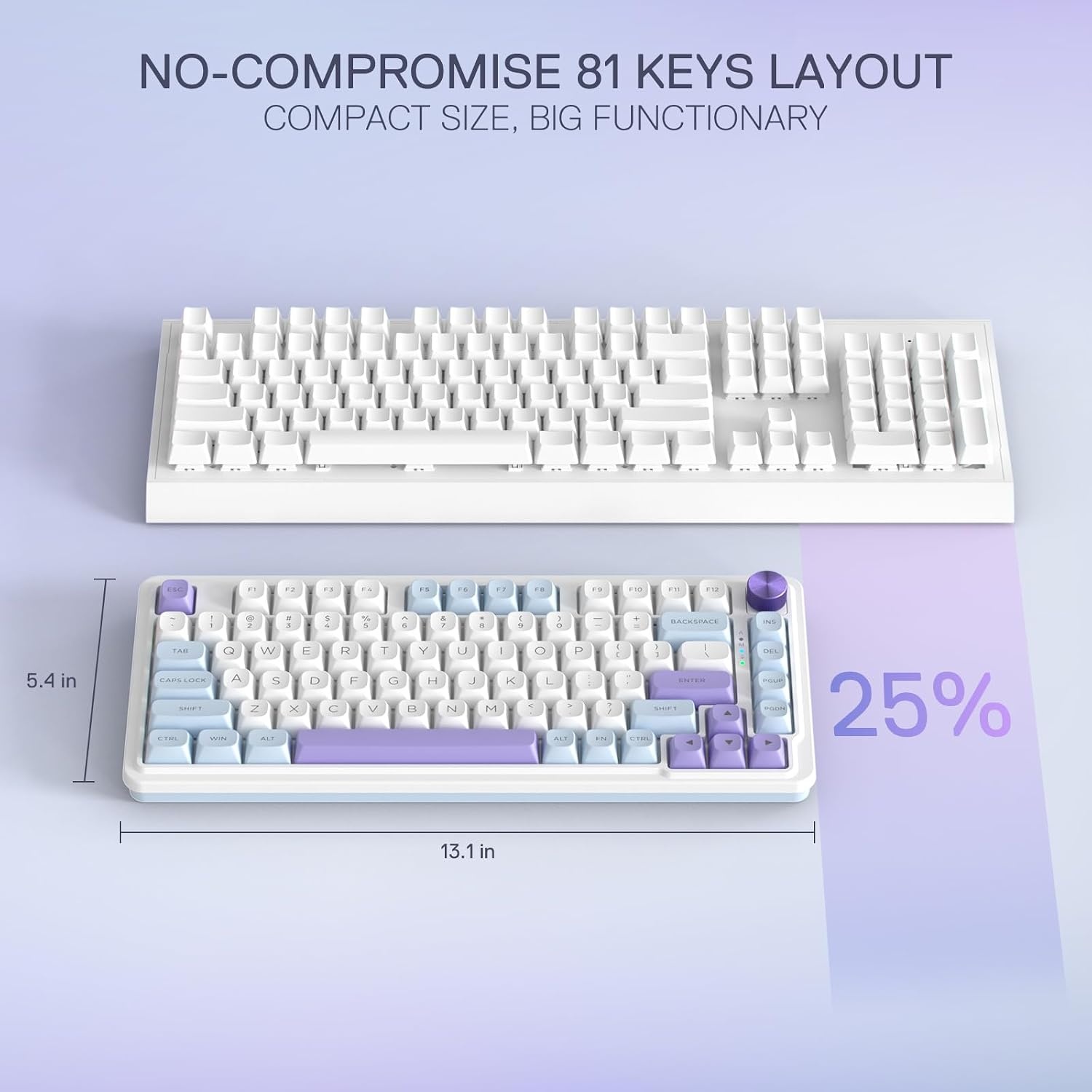 image:imageRedragon K673 PRO Wireless 81Key RGB Gasket Gaming Keyboard Scroll KnobMoonrise Violet