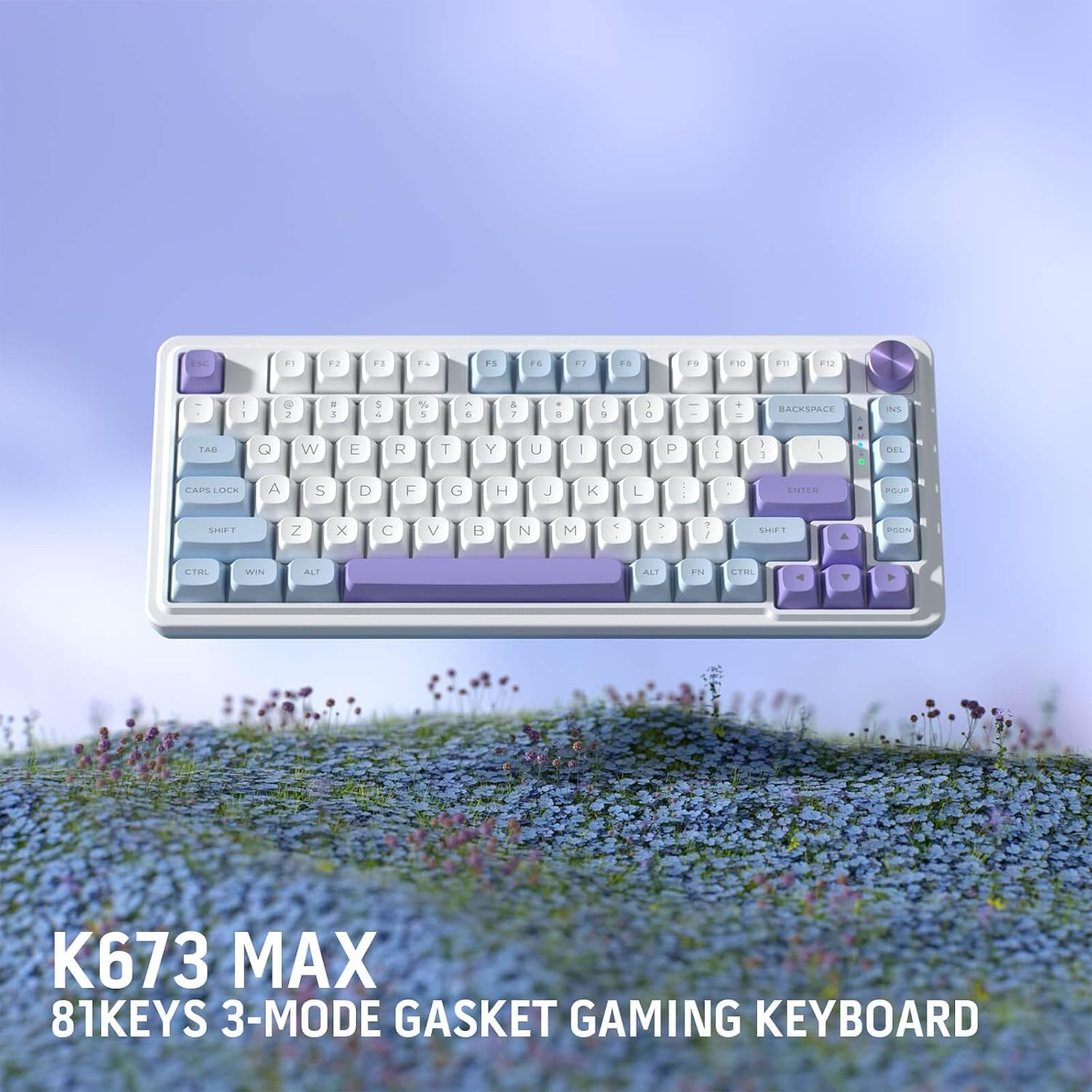 image:imageRedragon K673 PRO Wireless 81Key RGB Gasket Gaming Keyboard Scroll KnobMoonrise Violet