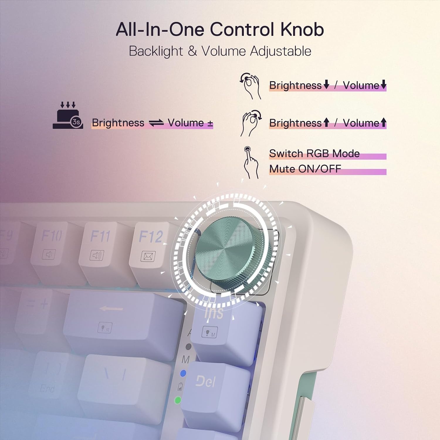 image:imageRedragon K673 PRO Wireless 81Key RGB Gasket Gaming Keyboard Scroll KnobVintage Blue