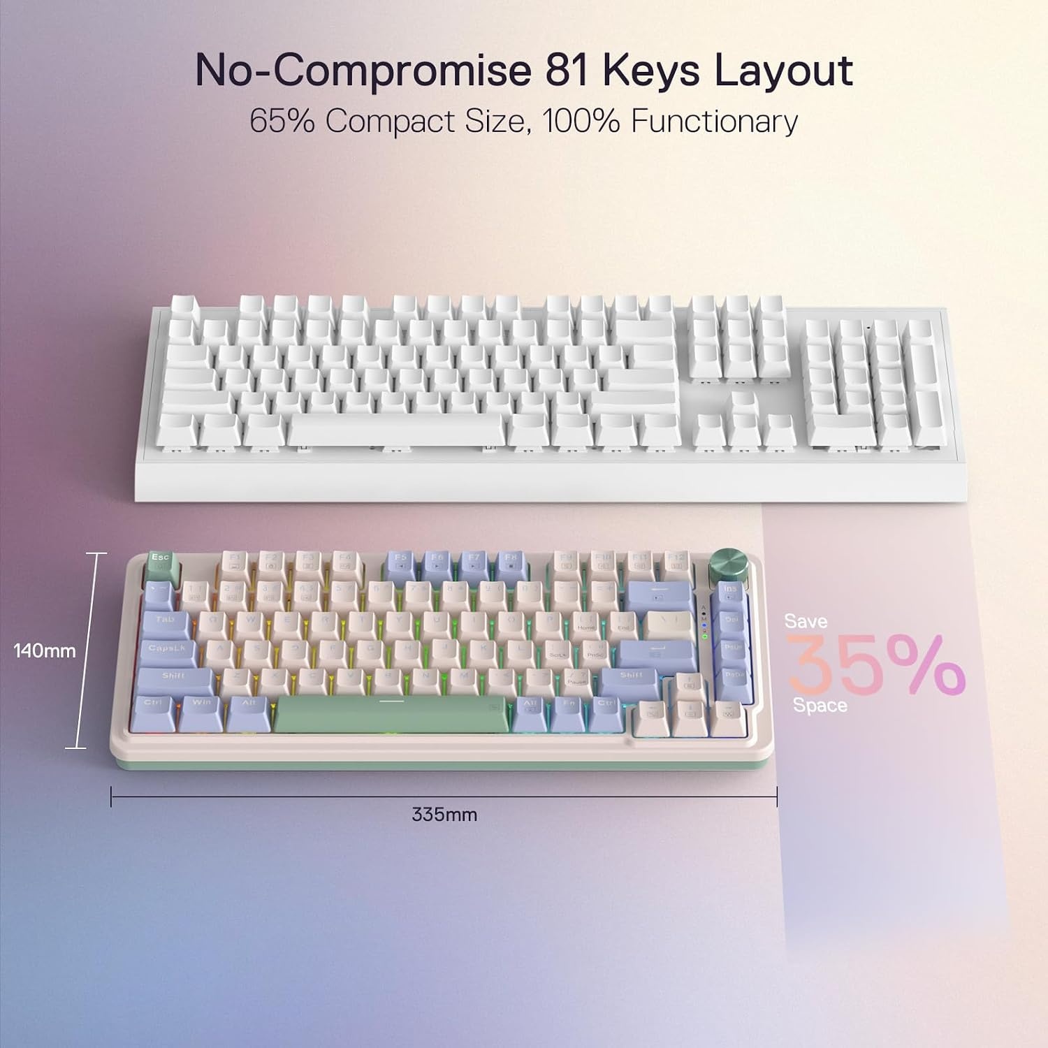 image:imageRedragon K673 PRO Wireless 81Key RGB Gasket Gaming Keyboard Scroll KnobVintage Blue