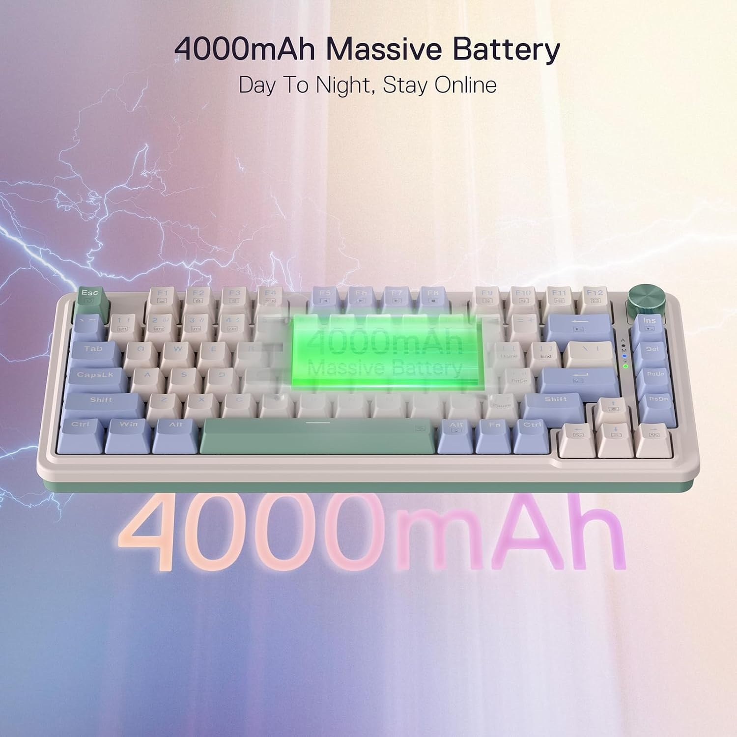 image:imageRedragon K673 PRO Wireless 81Key RGB Gasket Gaming Keyboard Scroll KnobVintage Blue