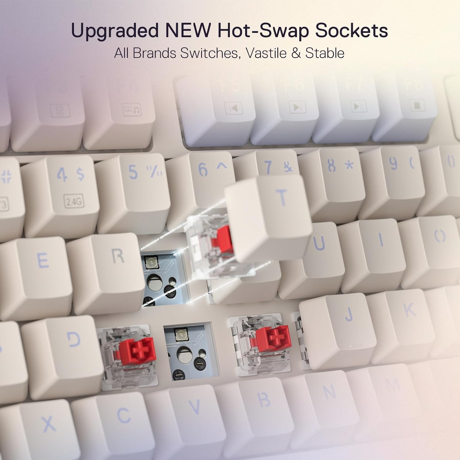 image:imageRedragon K673 PRO Wireless 81Key RGB Gasket Gaming Keyboard Scroll KnobVintage Blue