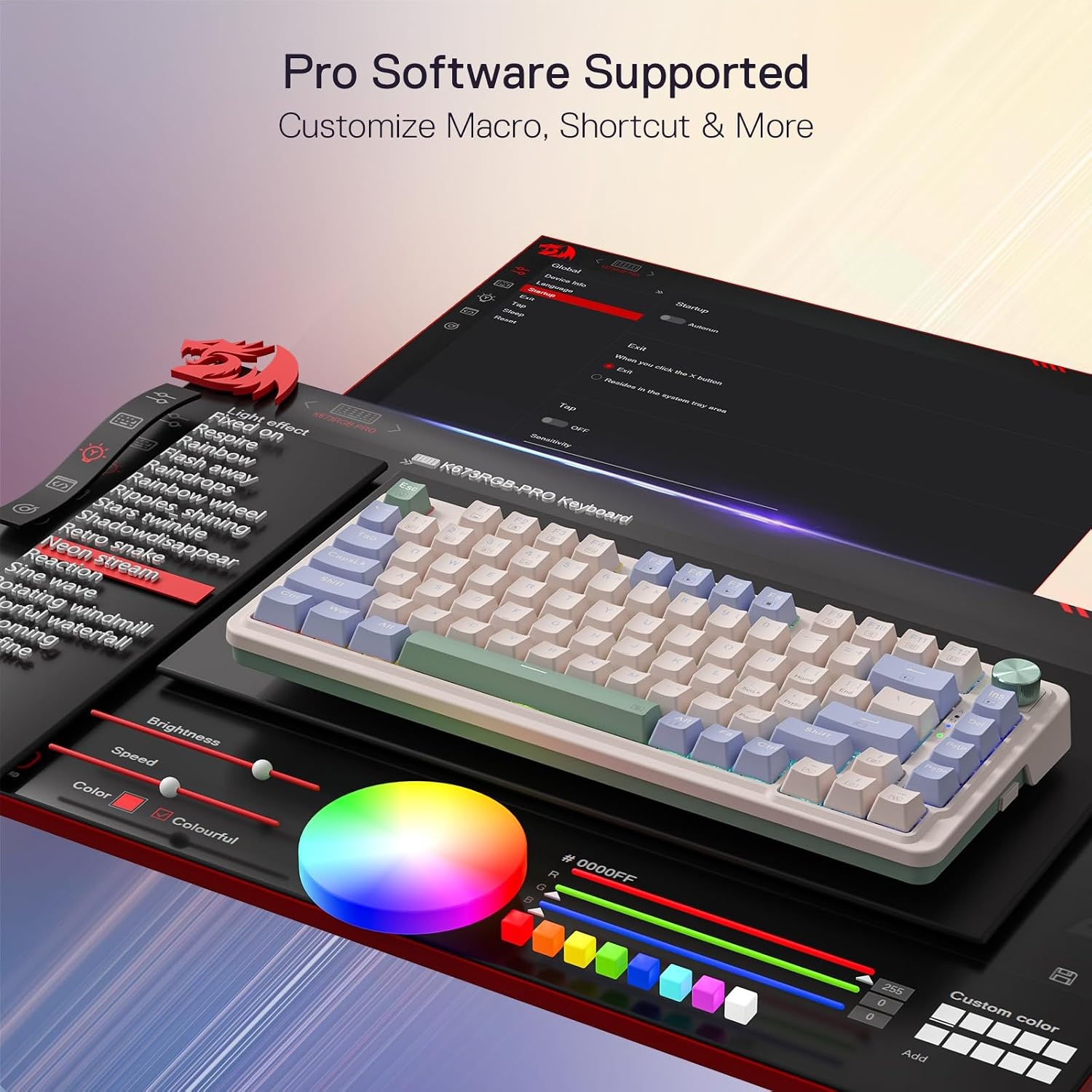 image:imageRedragon K673 PRO Wireless 81Key RGB Gasket Gaming Keyboard Scroll KnobVintage Blue