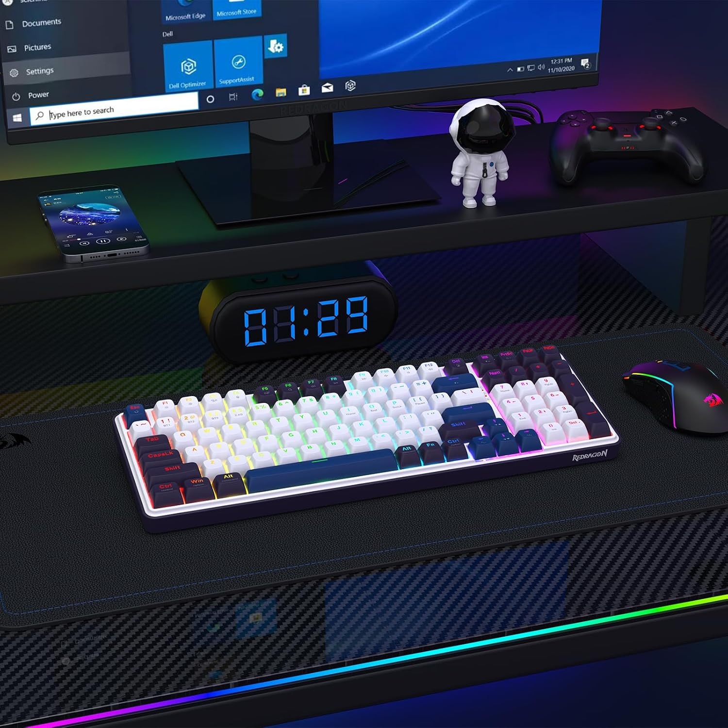 image:imageRedragon K686 PRO Wireless RGB Gasket Gaming Keyboard DyeSub Anime KeycapCerulean Polar