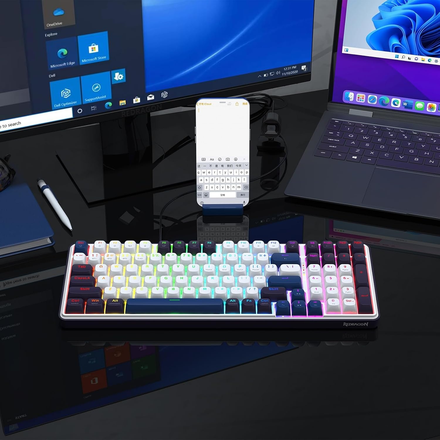 image:imageRedragon K686 PRO Wireless RGB Gasket Gaming Keyboard DyeSub Anime KeycapCerulean Polar
