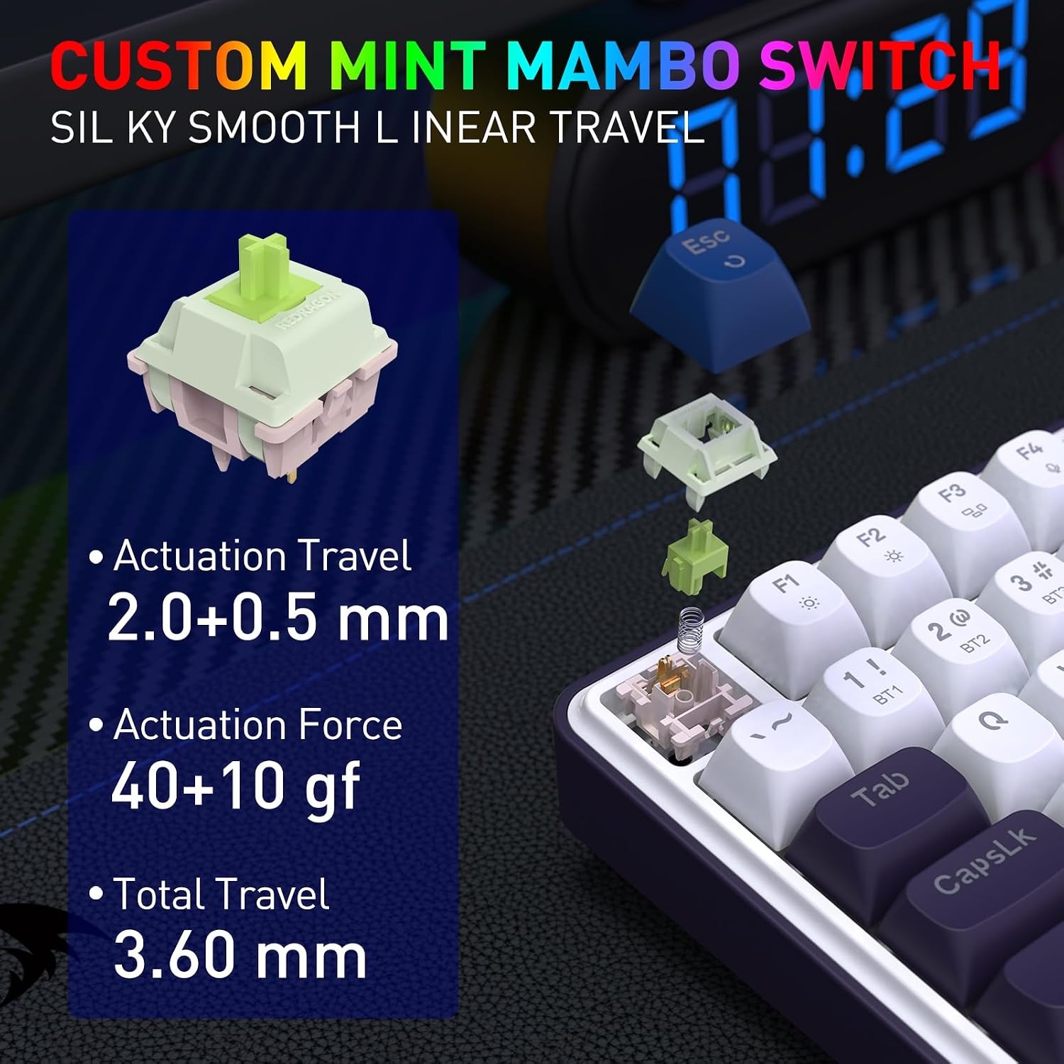 image:imageRedragon K686 PRO Wireless RGB Gasket Gaming Keyboard DyeSub Anime KeycapCerulean Polar