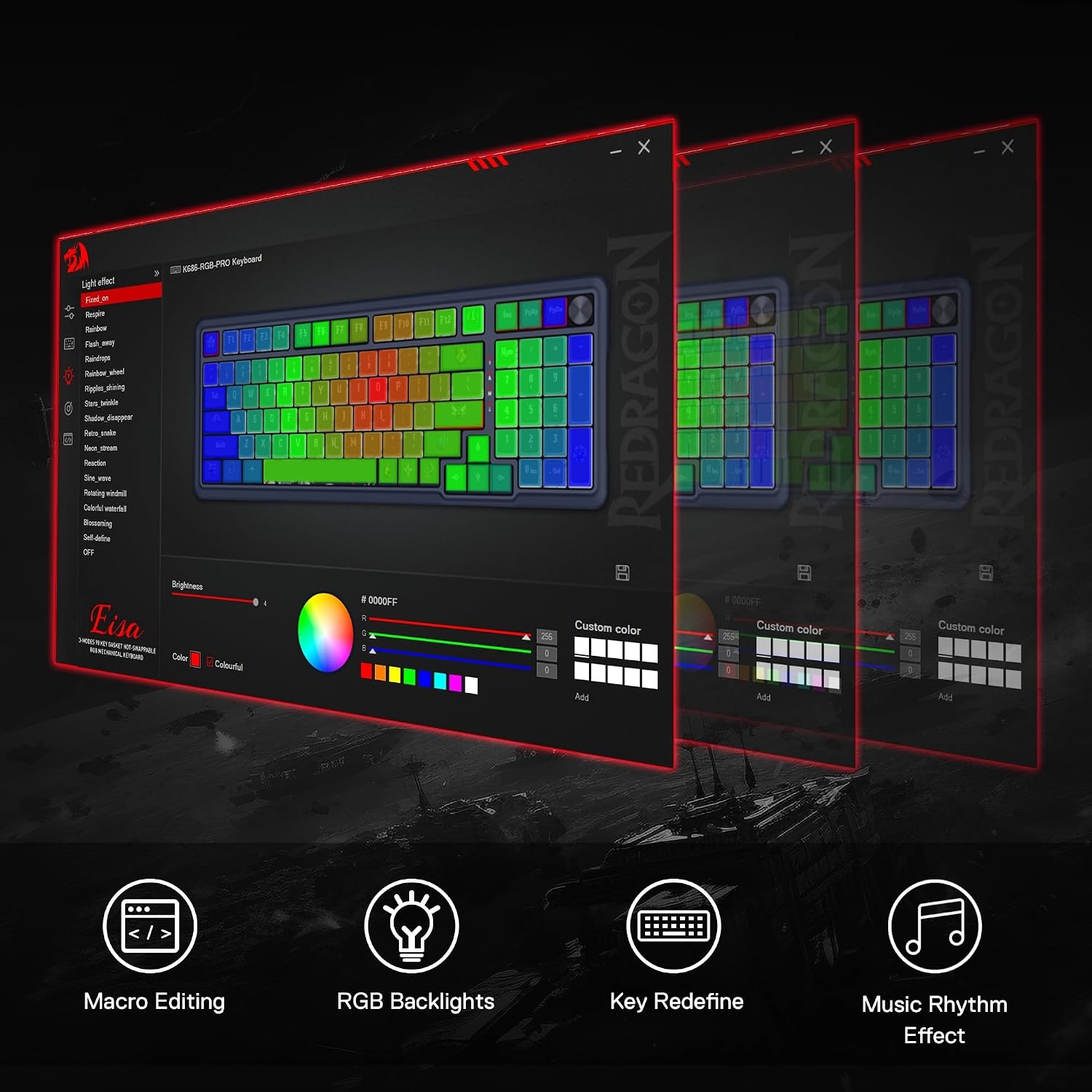 image:imageRedragon K686 PRO Wireless RGB Gasket Gaming Keyboard DyeSub Anime KeycapConcrete Jungle