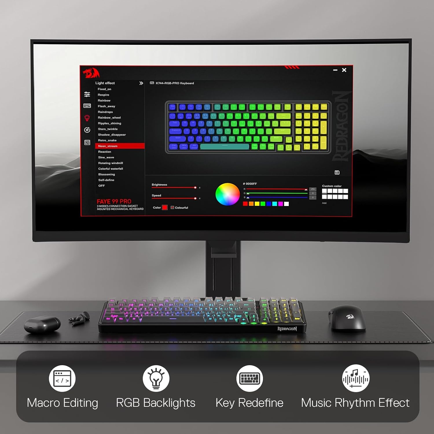image:imageRedragon K686 PRO Wireless RGB Gasket Gaming Keyboard DyeSub Anime KeycapConcrete Jungle