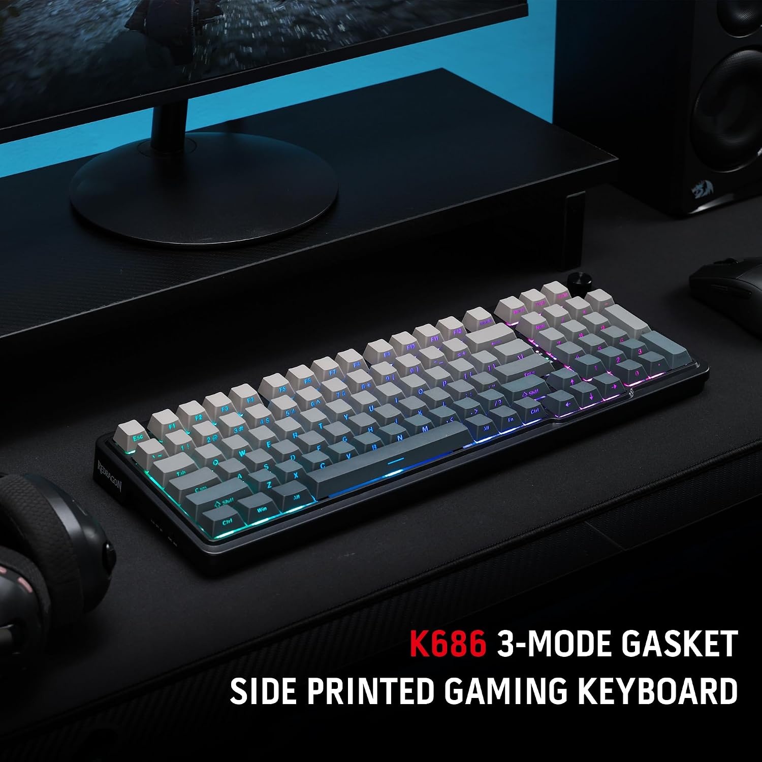 image:imageRedragon K686 PRO Wireless RGB Gasket Gaming Keyboard DyeSub Anime KeycapConcrete Jungle