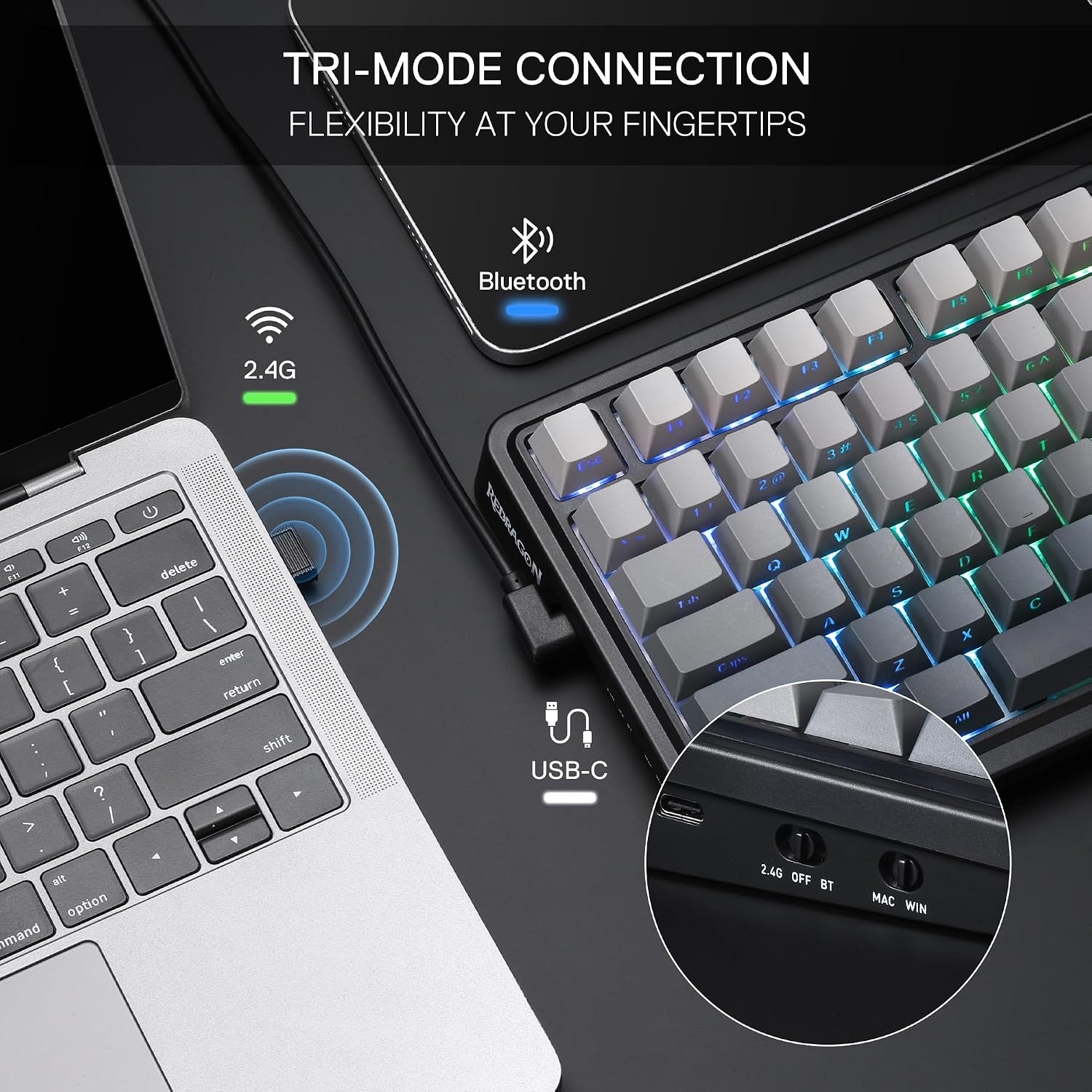 image:imageRedragon K686 PRO Wireless RGB Gasket Gaming Keyboard DyeSub Anime KeycapConcrete Jungle