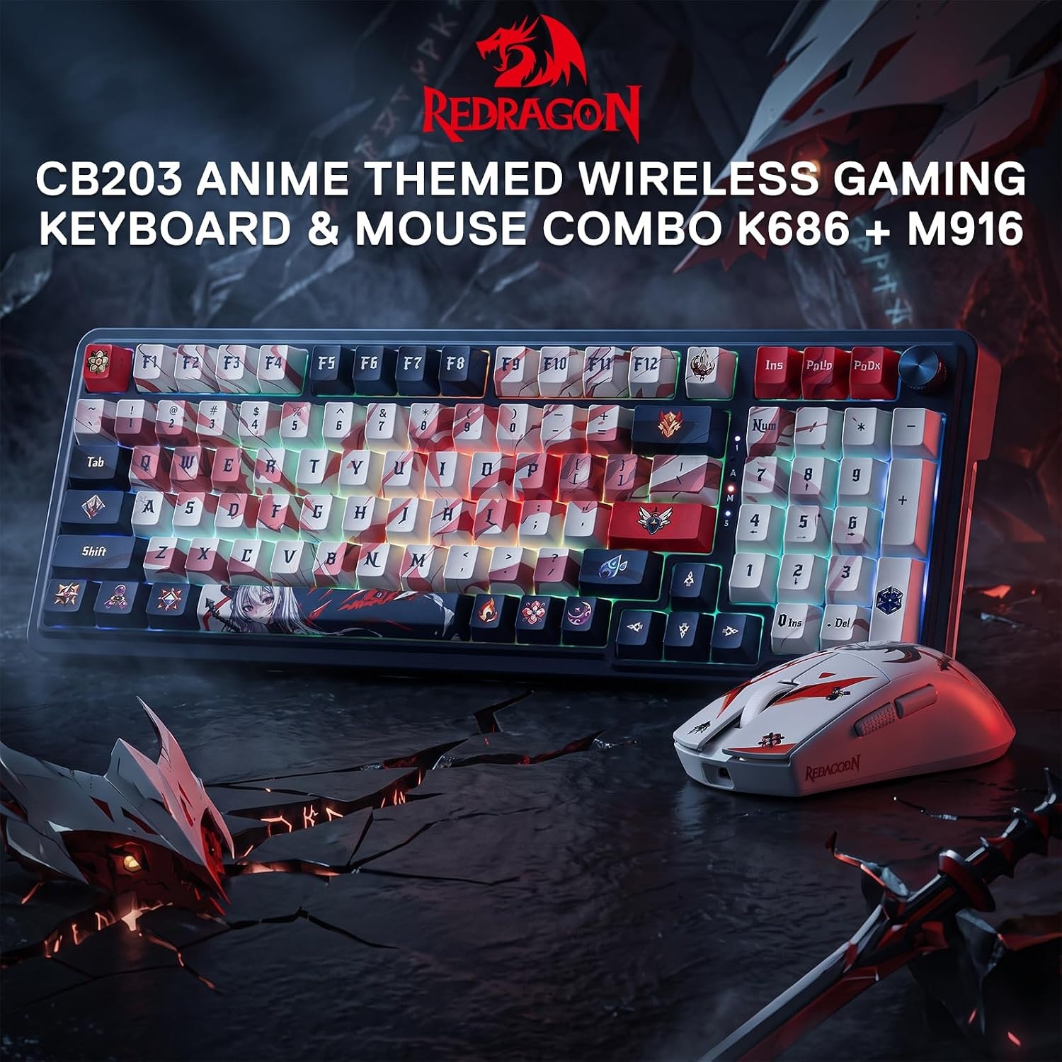 image:imageRedragon K686 PRO Wireless RGB Gasket Gaming Keyboard DyeSub Anime KeycapEisas Paradox Anime Version