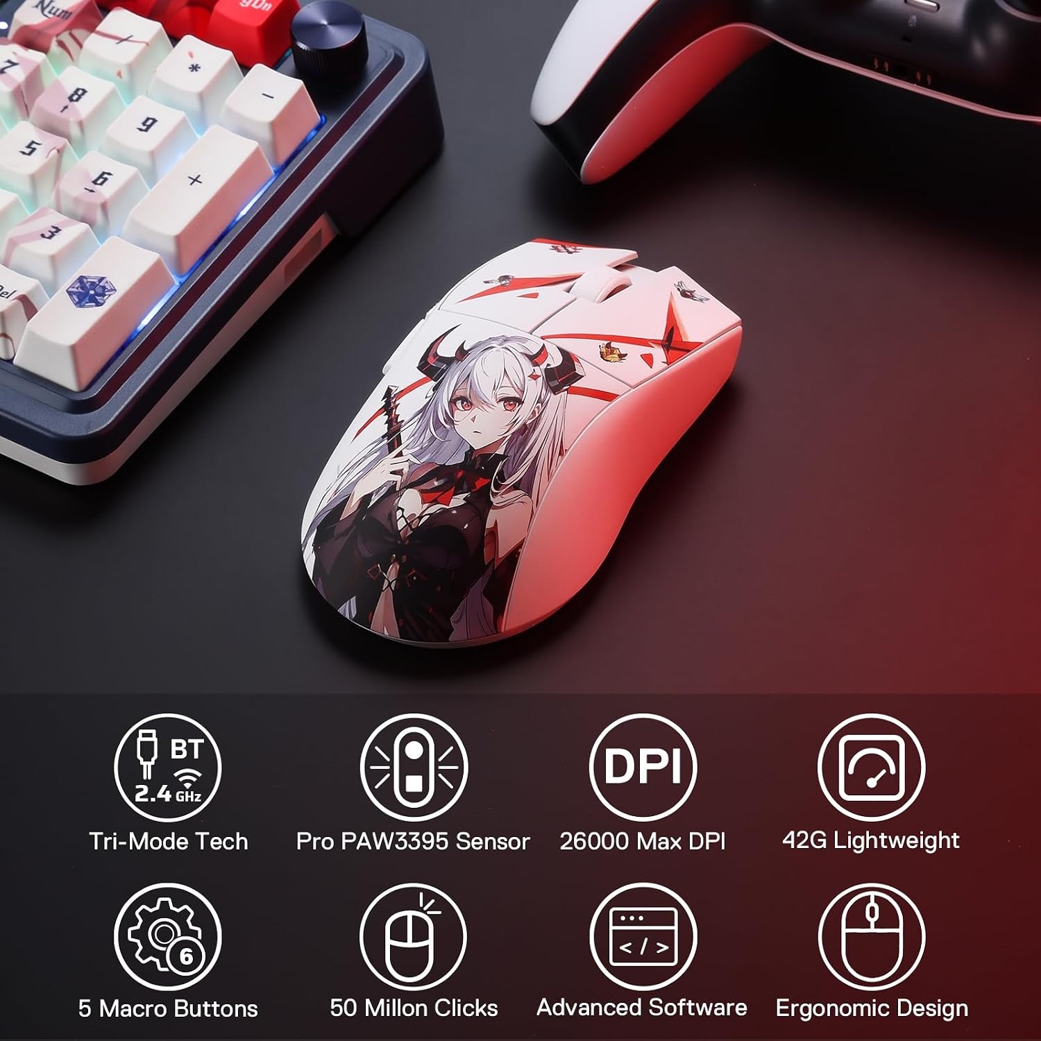 image:imageRedragon K686 PRO Wireless RGB Gasket Gaming Keyboard DyeSub Anime KeycapEisas Paradox Anime Version