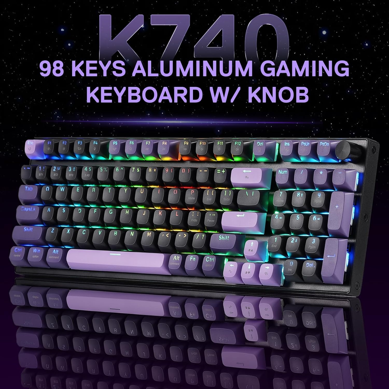 image:imageRedragon K686 PRO Wireless RGB Gasket Gaming Keyboard DyeSub Anime KeycapPurple Rain