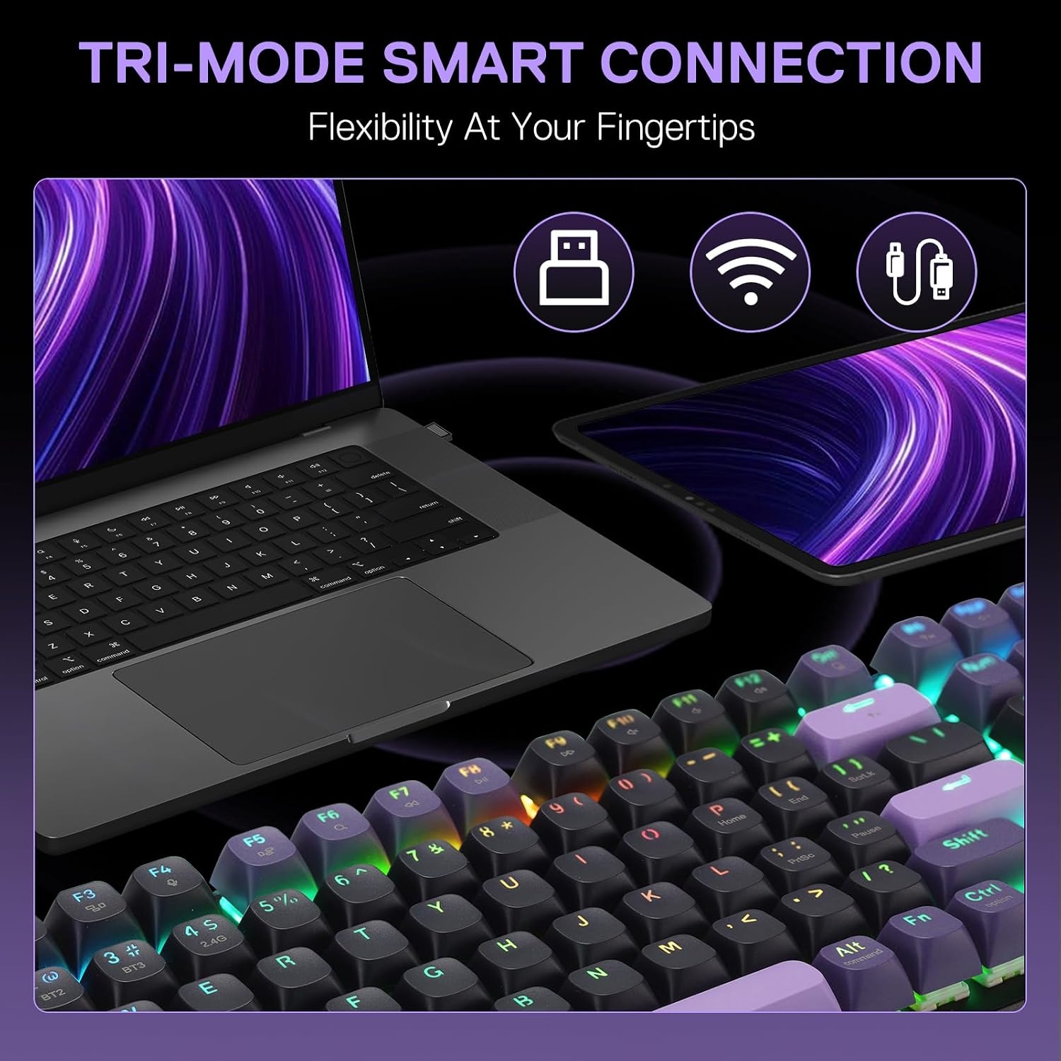 image:imageRedragon K686 PRO Wireless RGB Gasket Gaming Keyboard DyeSub Anime KeycapPurple Rain