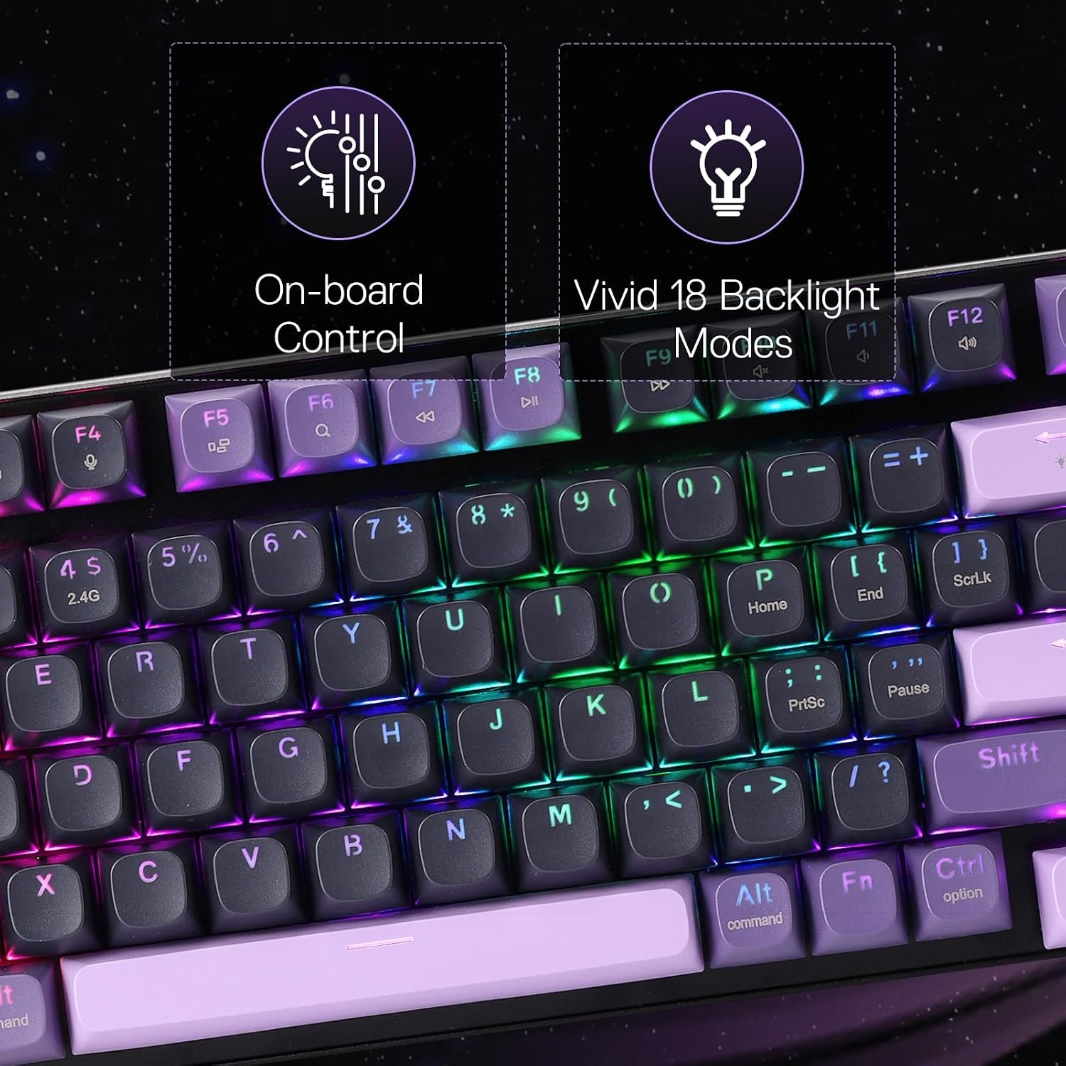 image:imageRedragon K686 PRO Wireless RGB Gasket Gaming Keyboard DyeSub Anime KeycapPurple Rain