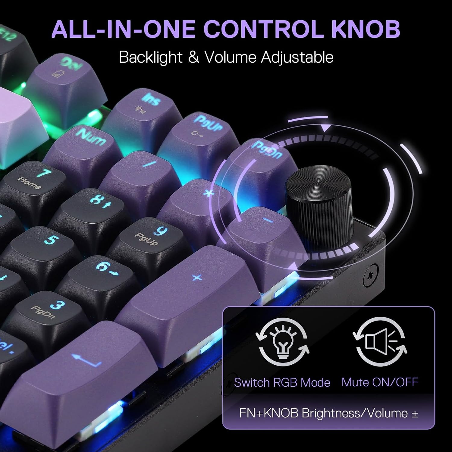 image:imageRedragon K686 PRO Wireless RGB Gasket Gaming Keyboard DyeSub Anime KeycapPurple Rain