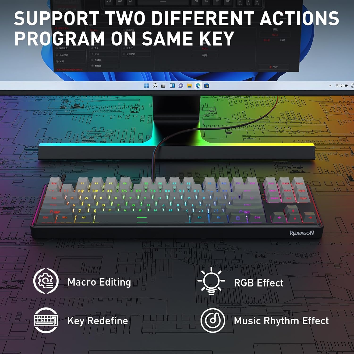 image:imageRedragon K707 PRO SE 80 Wireless Gasket RGB Gaming Keyboard 3Modes 87 Keys TKL Anime Mechanical Keyboard wHotSwap Socket DyeSub PBT Keycaps amp 5Layer Noise Dampening Custom Linear SwitchConcrete Jungle