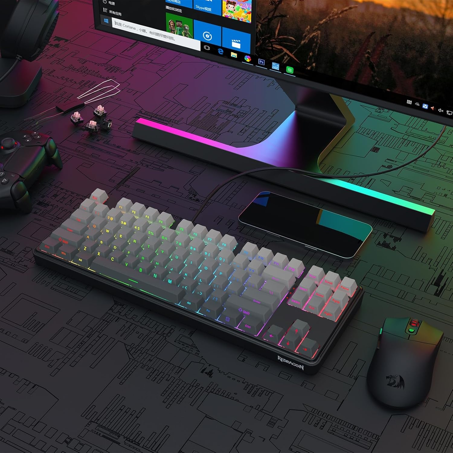 image:imageRedragon K707 PRO SE 80 Wireless Gasket RGB Gaming Keyboard 3Modes 87 Keys TKL Anime Mechanical Keyboard wHotSwap Socket DyeSub PBT Keycaps amp 5Layer Noise Dampening Custom Linear SwitchConcrete Jungle