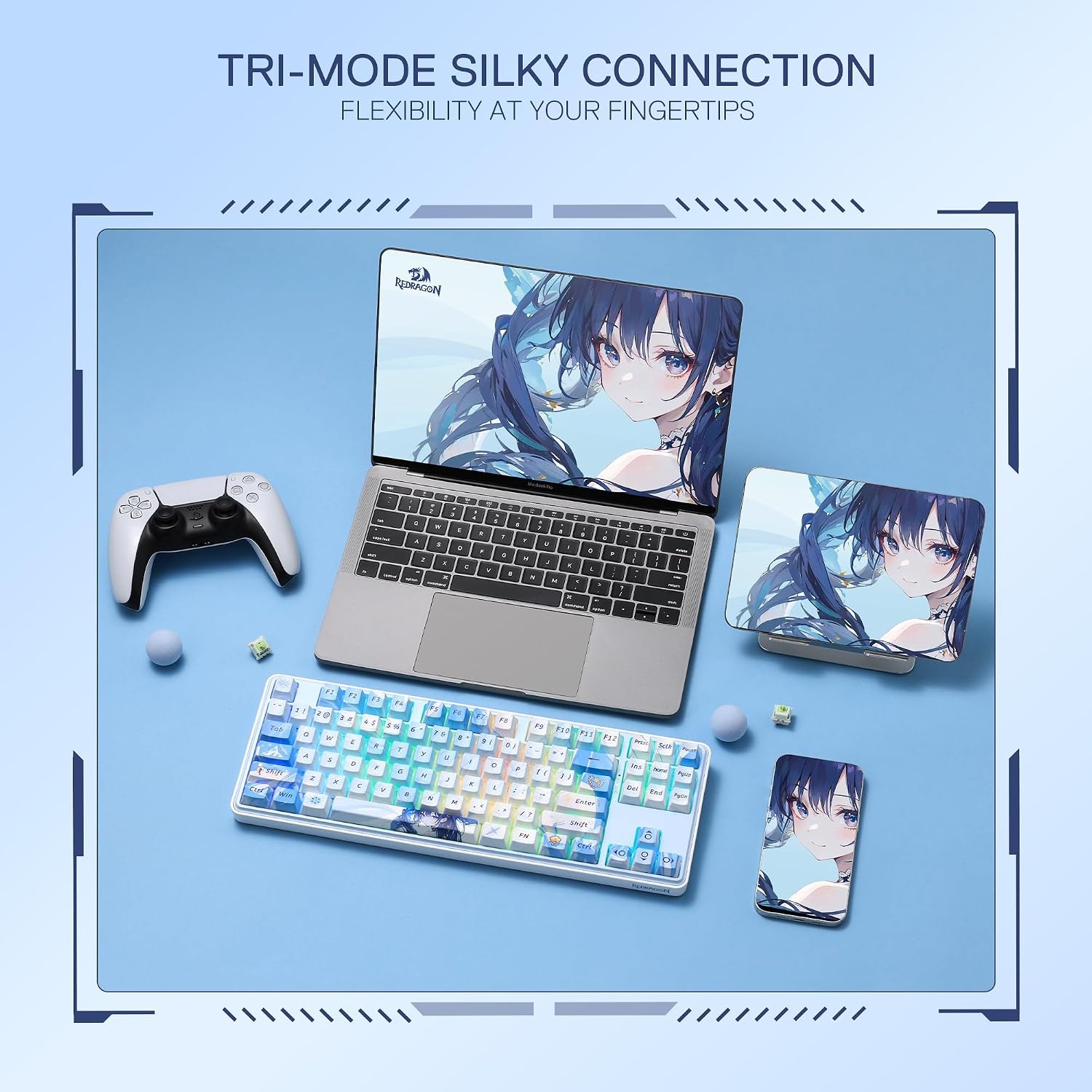 image:imageRedragon K707 PRO SE 80 Wireless Gasket RGB Gaming Keyboard 3Modes 87 Keys TKL Anime Mechanical Keyboard wHotSwap Socket DyeSub PBT Keycaps amp 5Layer Noise Dampening Custom Linear SwitchStarlight Blue Anime Version
