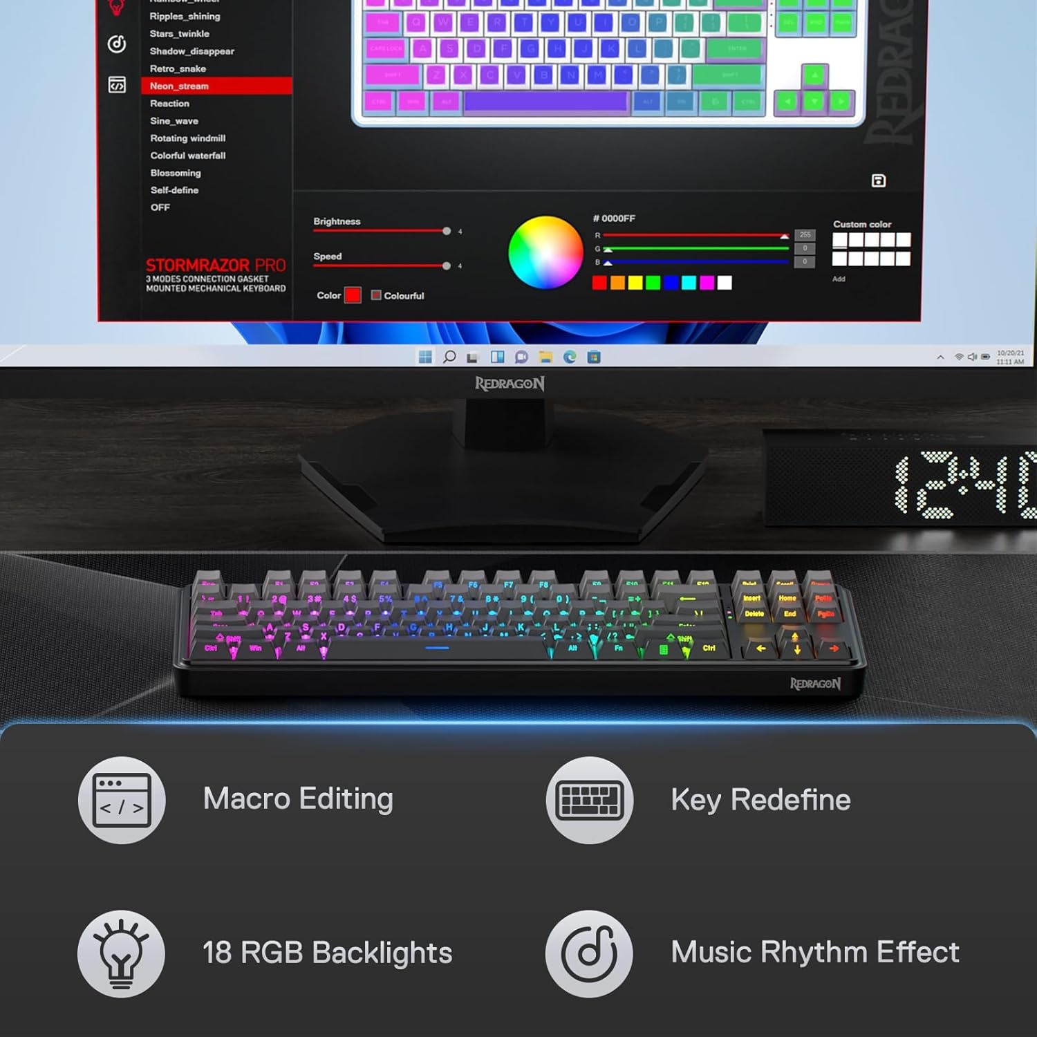 image:imageRedragon K707 PRO SE 80 Wireless Gasket RGB Gaming Keyboard 3Modes 87 Keys TKL Anime Mechanical Keyboard wHotSwap Socket DyeSub PBT Keycaps amp 5Layer Noise Dampening Custom Linear SwitchConcrete Jungle