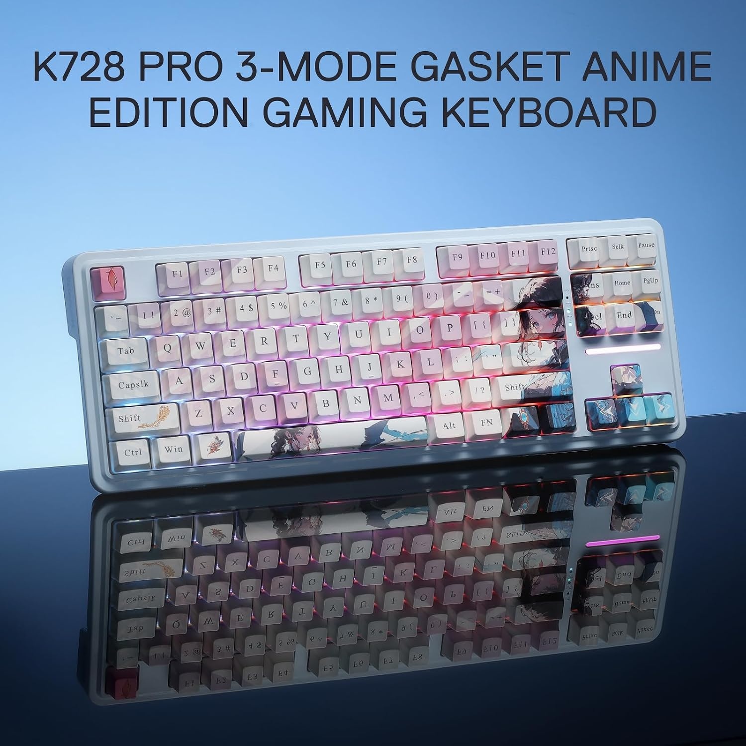 image:imageRedragon K707 PRO SE 80 Wireless Gasket RGB Gaming Keyboard 3Modes 87 Keys TKL Anime Mechanical Keyboard wHotSwap Socket DyeSub PBT Keycaps amp 5Layer Noise Dampening Custom Linear SwitchNova Azure Anime Version