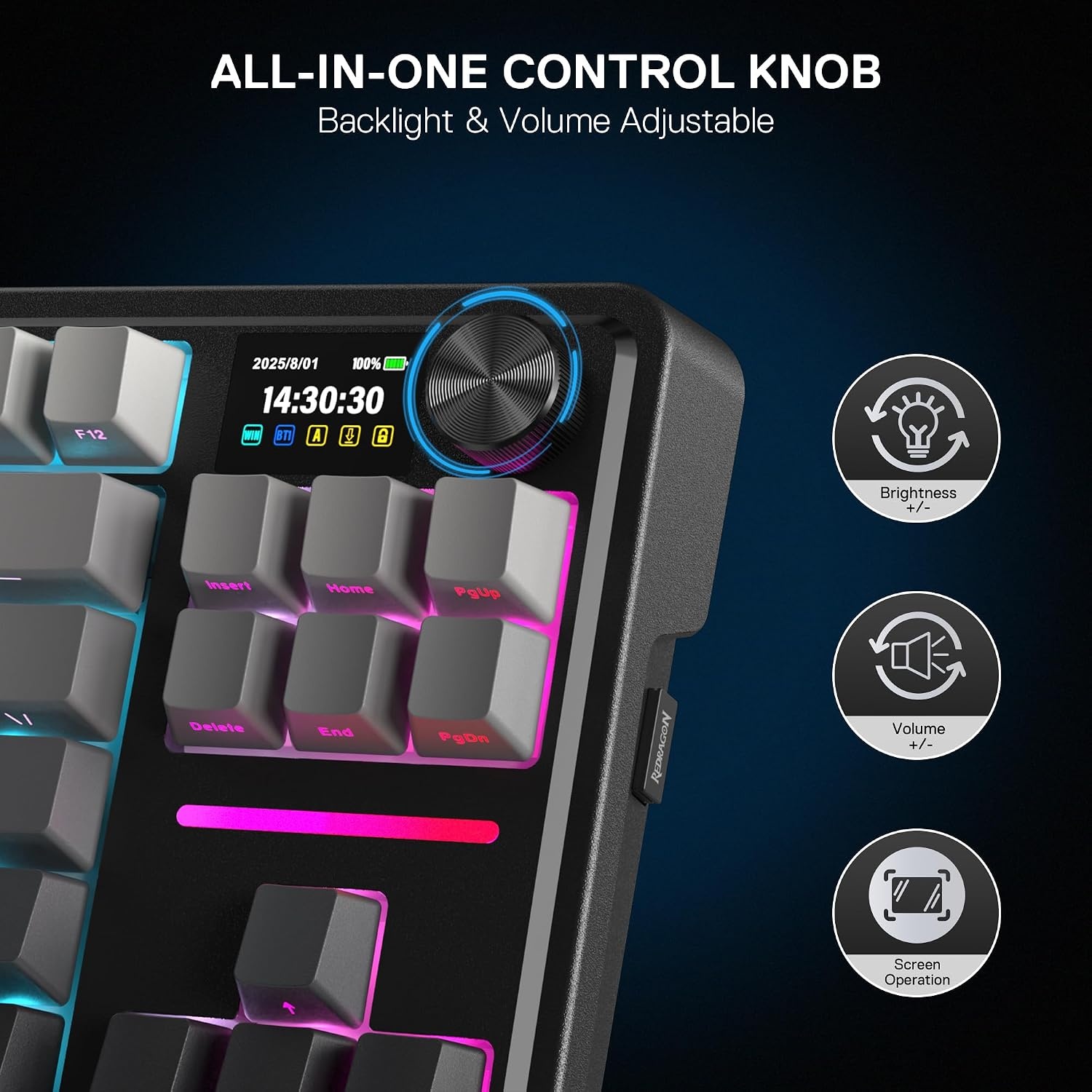 image:imageRedragon K707 PRO SE 80 Wireless Gasket RGB Gaming Keyboard 3Modes 87 Keys TKL Anime Mechanical Keyboard wHotSwap Socket DyeSub PBT Keycaps amp 5Layer Noise Dampening Custom Linear SwitchConcrete Jungle LCD Screen
