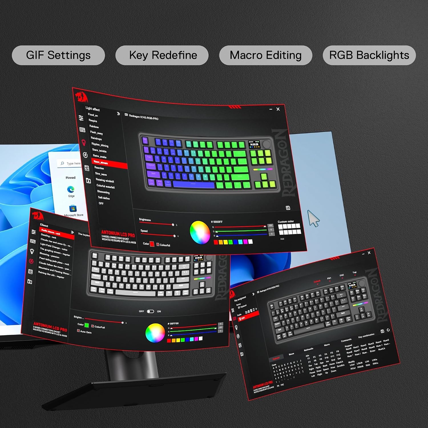 image:imageRedragon K707 PRO SE 80 Wireless Gasket RGB Gaming Keyboard 3Modes 87 Keys TKL Anime Mechanical Keyboard wHotSwap Socket DyeSub PBT Keycaps amp 5Layer Noise Dampening Custom Linear SwitchConcrete Jungle LCD Screen
