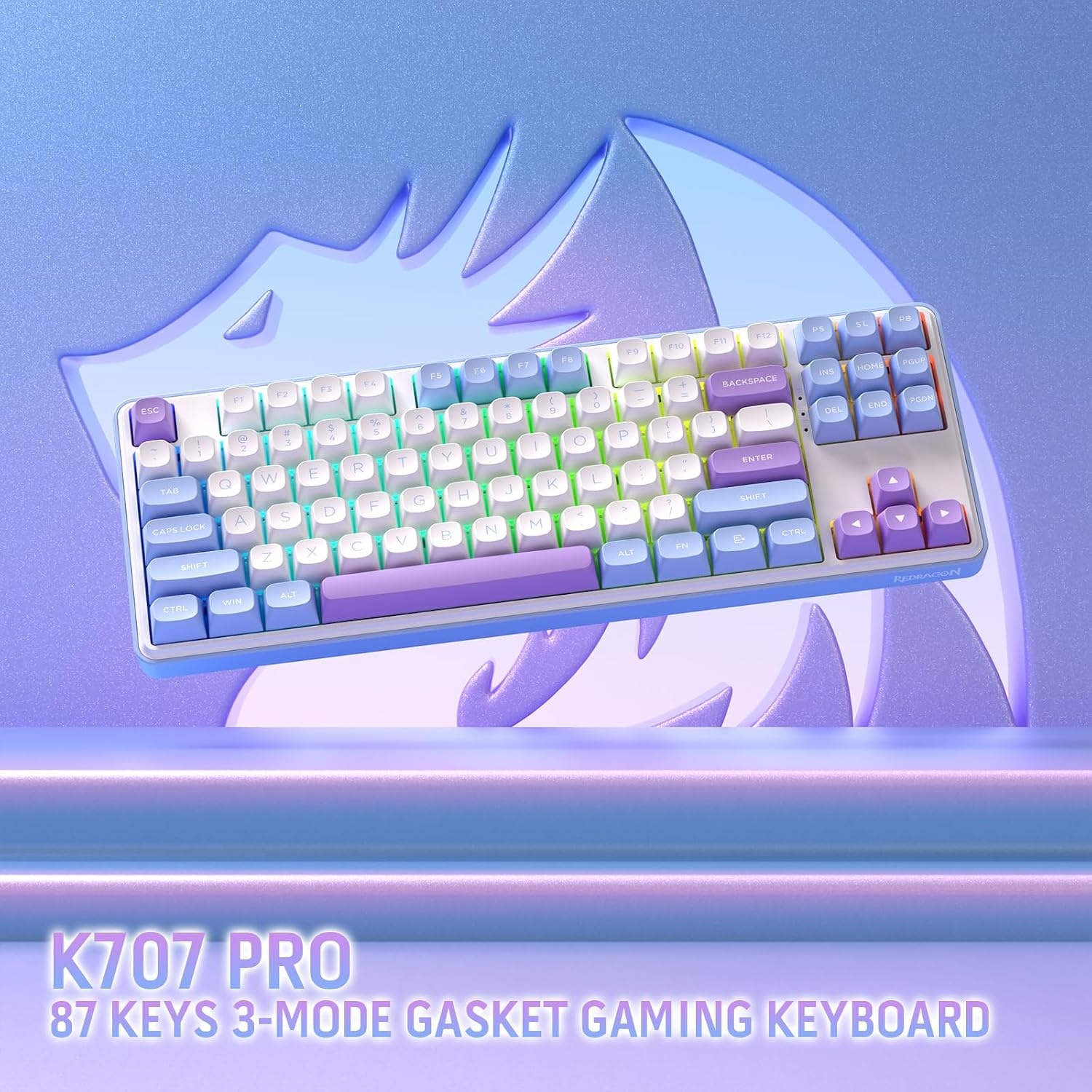 image:imageRedragon K707 PRO SE 80 Wireless Gasket RGB Gaming Keyboard 3Modes 87 Keys TKL Anime Mechanical Keyboard wHotSwap Socket DyeSub PBT Keycaps amp 5Layer Noise Dampening Custom Linear SwitchMoonrise Violet