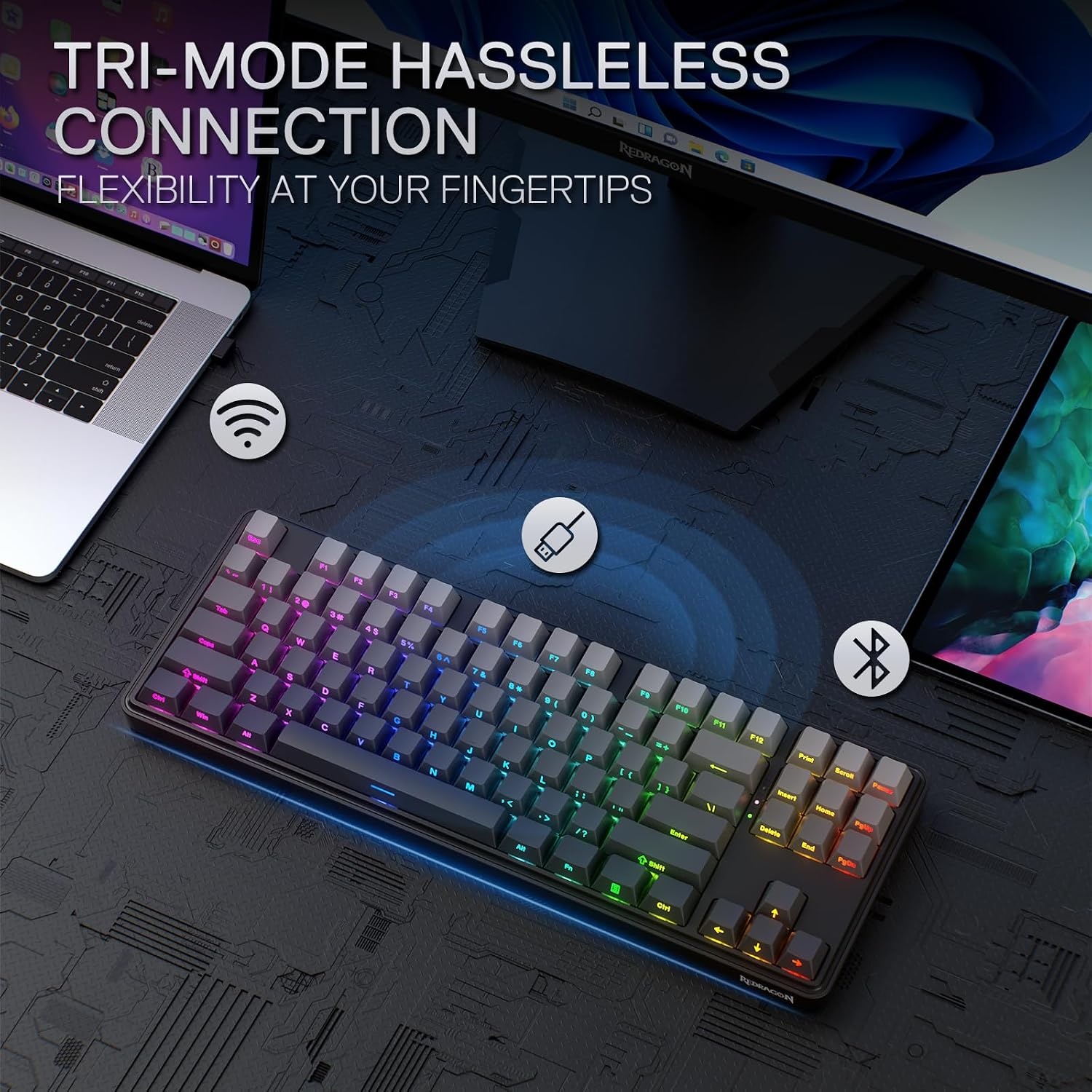 image:imageRedragon K707 PRO SE 80 Wireless Gasket RGB Gaming Keyboard 3Modes 87 Keys TKL Anime Mechanical Keyboard wHotSwap Socket DyeSub PBT Keycaps amp 5Layer Noise Dampening Custom Linear SwitchConcrete Jungle