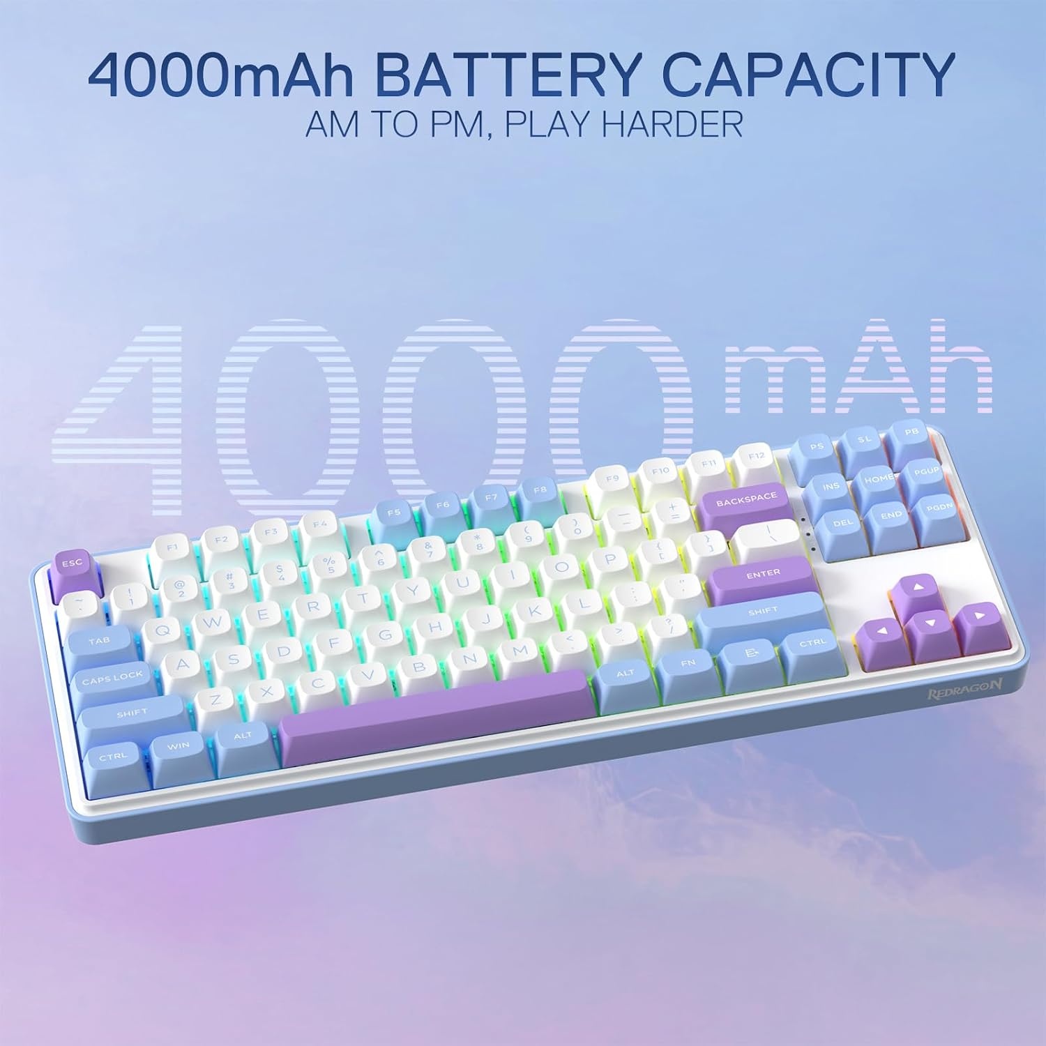 image:imageRedragon K707 PRO SE 80 Wireless Gasket RGB Gaming Keyboard 3Modes 87 Keys TKL Anime Mechanical Keyboard wHotSwap Socket DyeSub PBT Keycaps amp 5Layer Noise Dampening Custom Linear SwitchMoonrise Violet