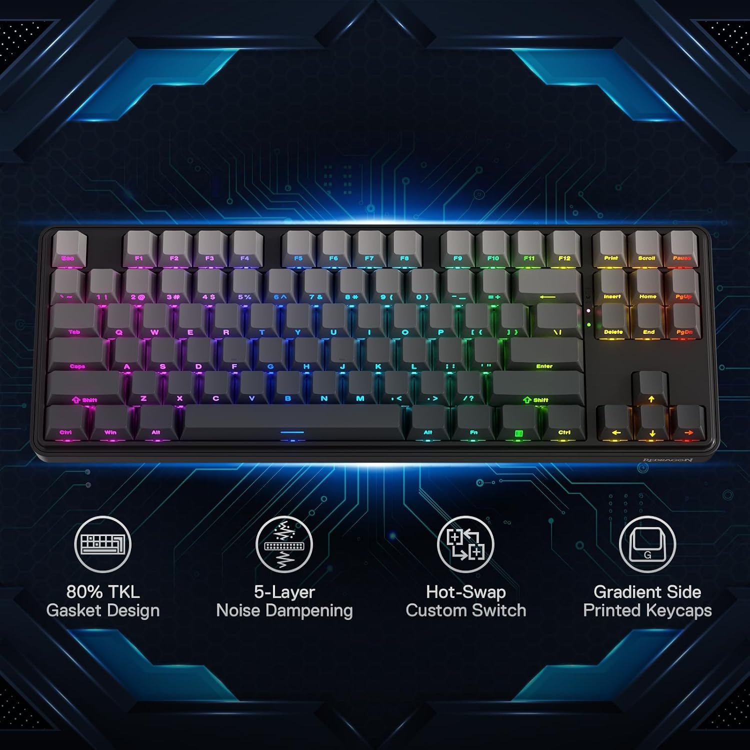 image:imageRedragon K707 PRO SE 80 Wireless Gasket RGB Gaming Keyboard 3Modes 87 Keys TKL Anime Mechanical Keyboard wHotSwap Socket DyeSub PBT Keycaps amp 5Layer Noise Dampening Custom Linear SwitchConcrete Jungle