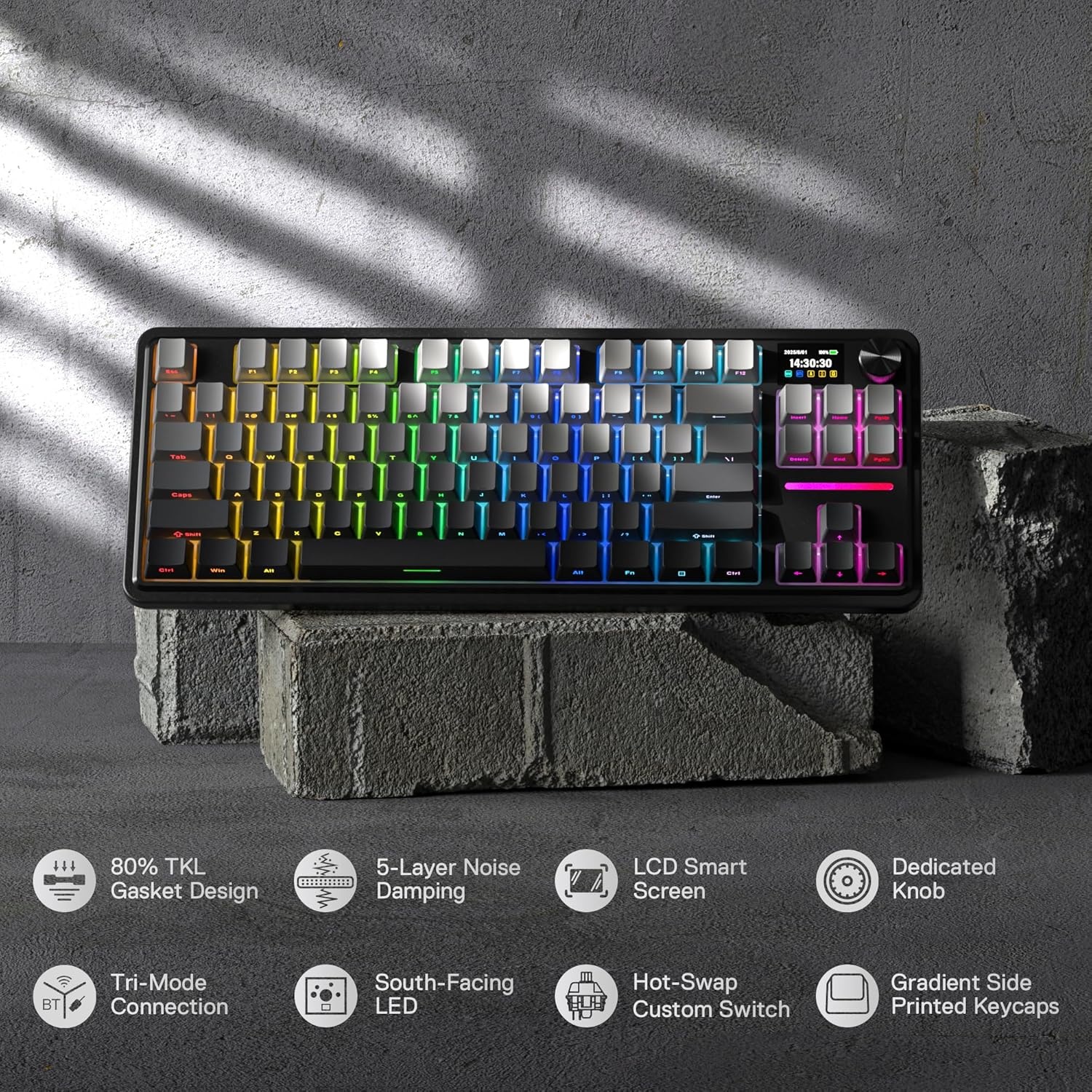 image:imageRedragon K707 PRO SE 80 Wireless Gasket RGB Gaming Keyboard 3Modes 87 Keys TKL Anime Mechanical Keyboard wHotSwap Socket DyeSub PBT Keycaps amp 5Layer Noise Dampening Custom Linear SwitchConcrete Jungle LCD Screen