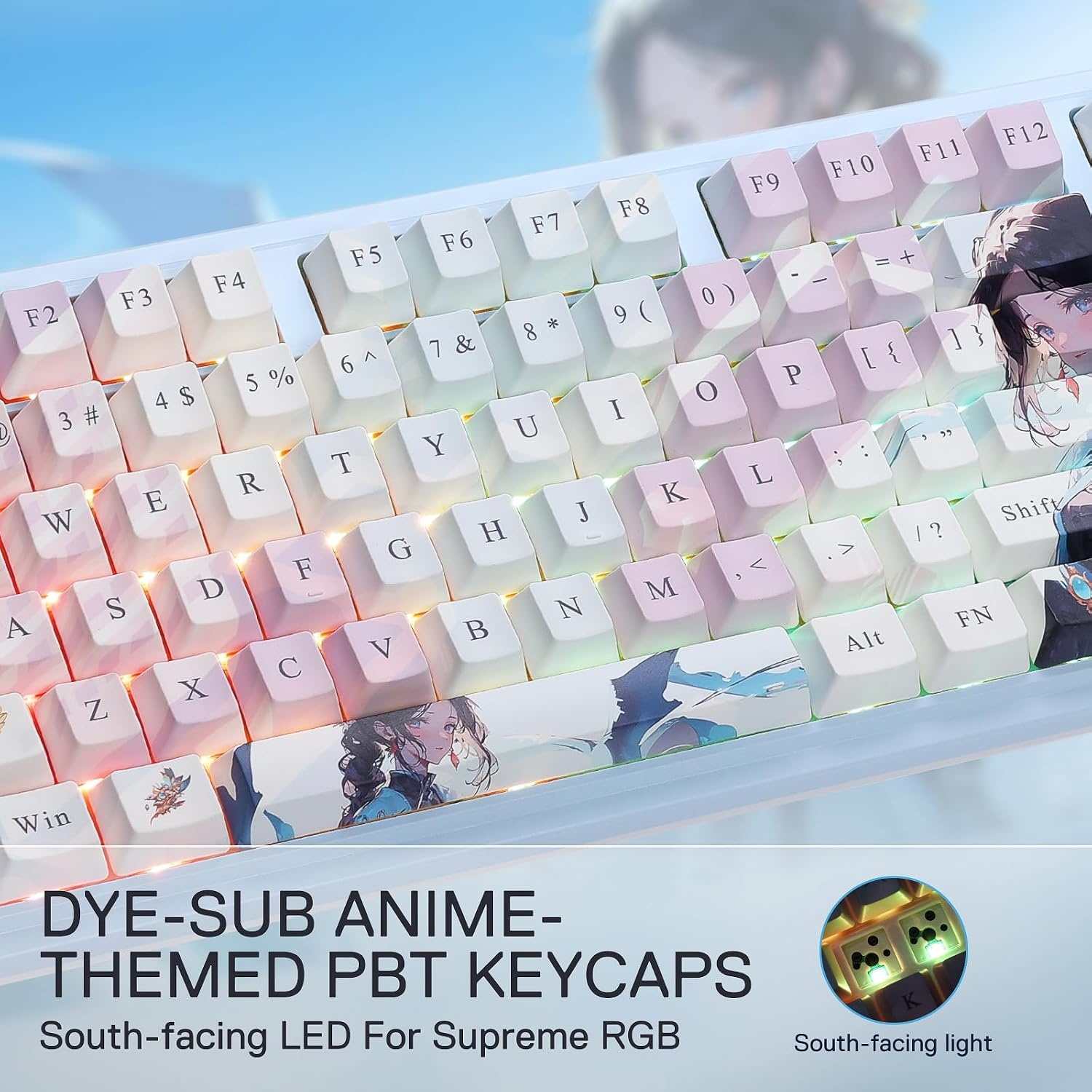 image:imageRedragon K707 PRO SE 80 Wireless Gasket RGB Gaming Keyboard 3Modes 87 Keys TKL Anime Mechanical Keyboard wHotSwap Socket DyeSub PBT Keycaps amp 5Layer Noise Dampening Custom Linear SwitchNova Azure Anime Version