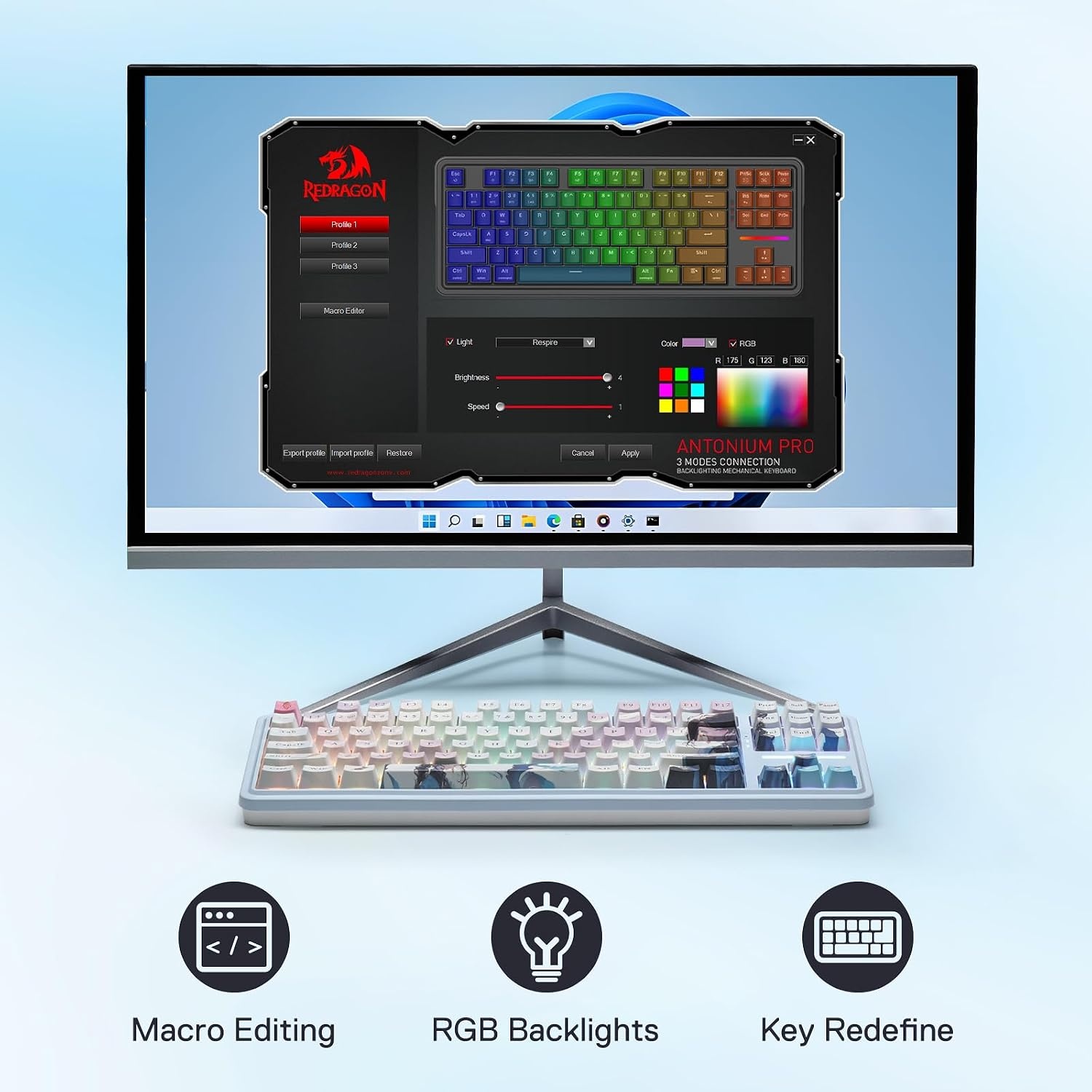 image:imageRedragon K707 PRO SE 80 Wireless Gasket RGB Gaming Keyboard 3Modes 87 Keys TKL Anime Mechanical Keyboard wHotSwap Socket DyeSub PBT Keycaps amp 5Layer Noise Dampening Custom Linear SwitchNova Azure Anime Version